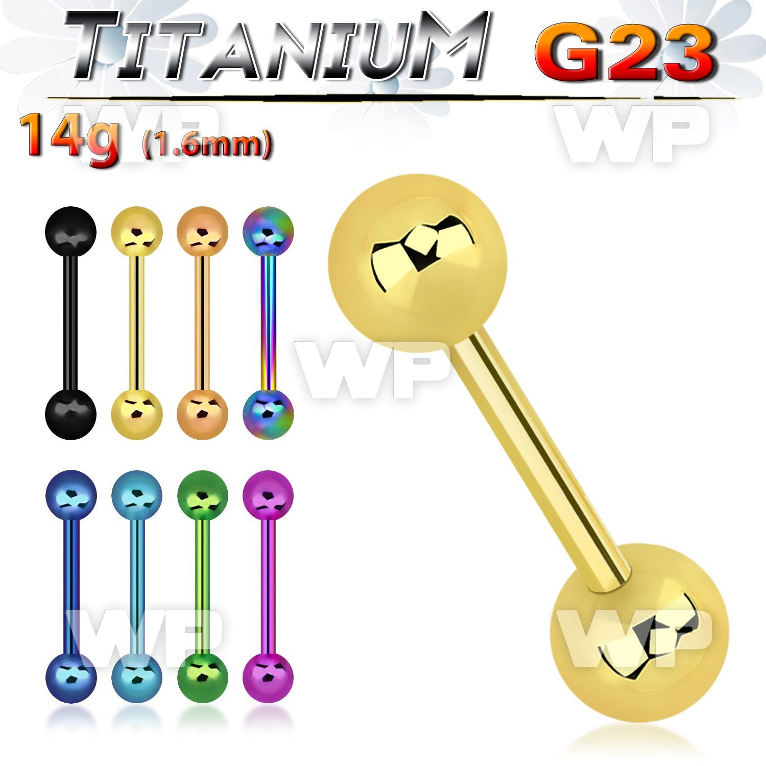 hr44i ion plated g23 titanium tongue bar 1 6mm 6mm ball nipple piercing