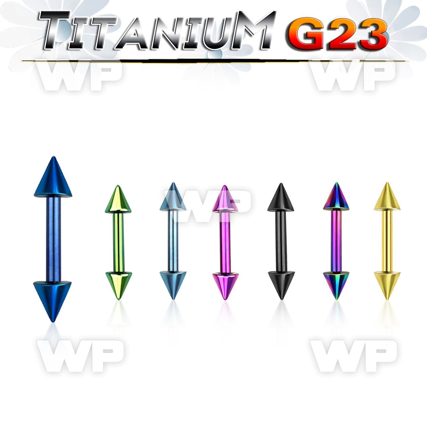 hr44w6u ion plated g23 titanium eyebrow barbell 1 2mm 3mm cones eyebrow piercing