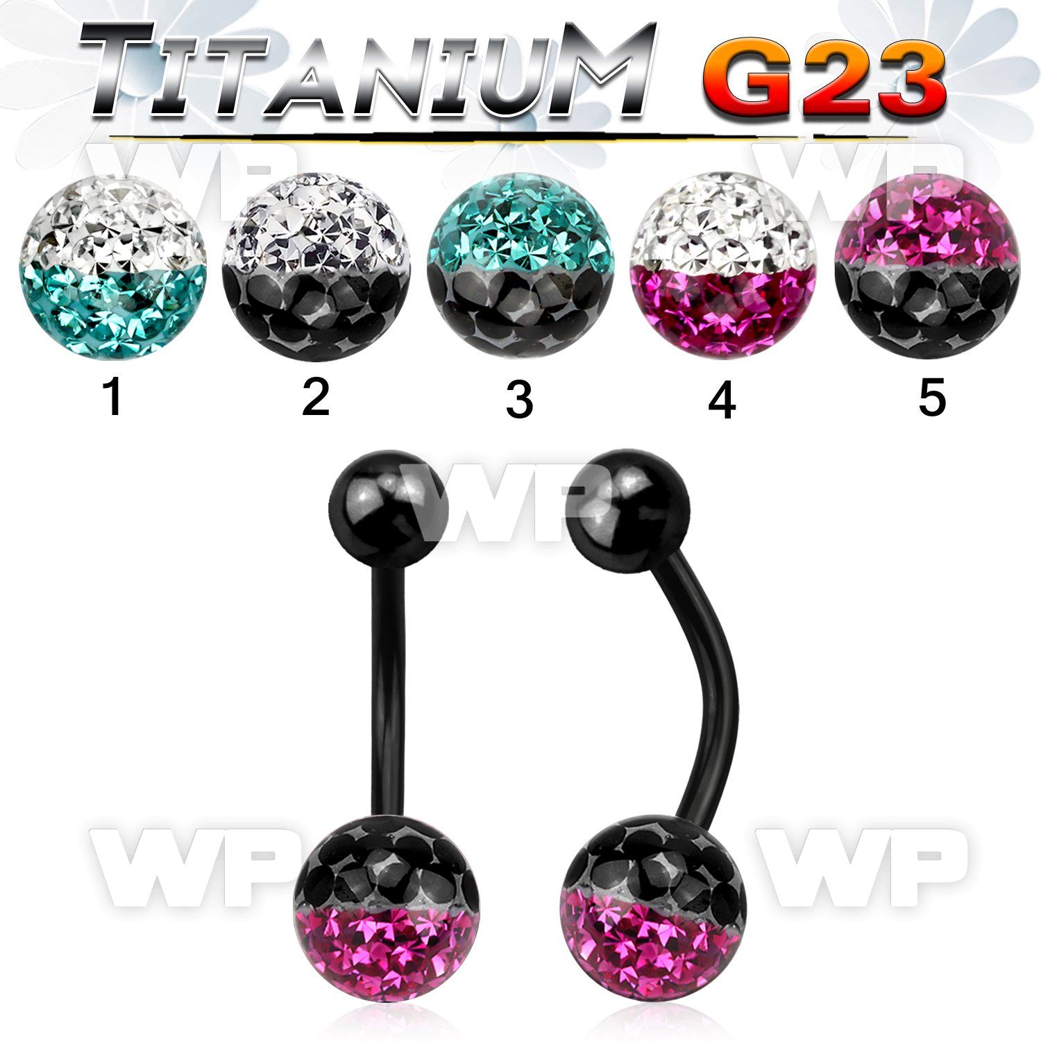 hr4udatw ion plated g23 titanium belly ring 5mm top titanium ball belly piercing