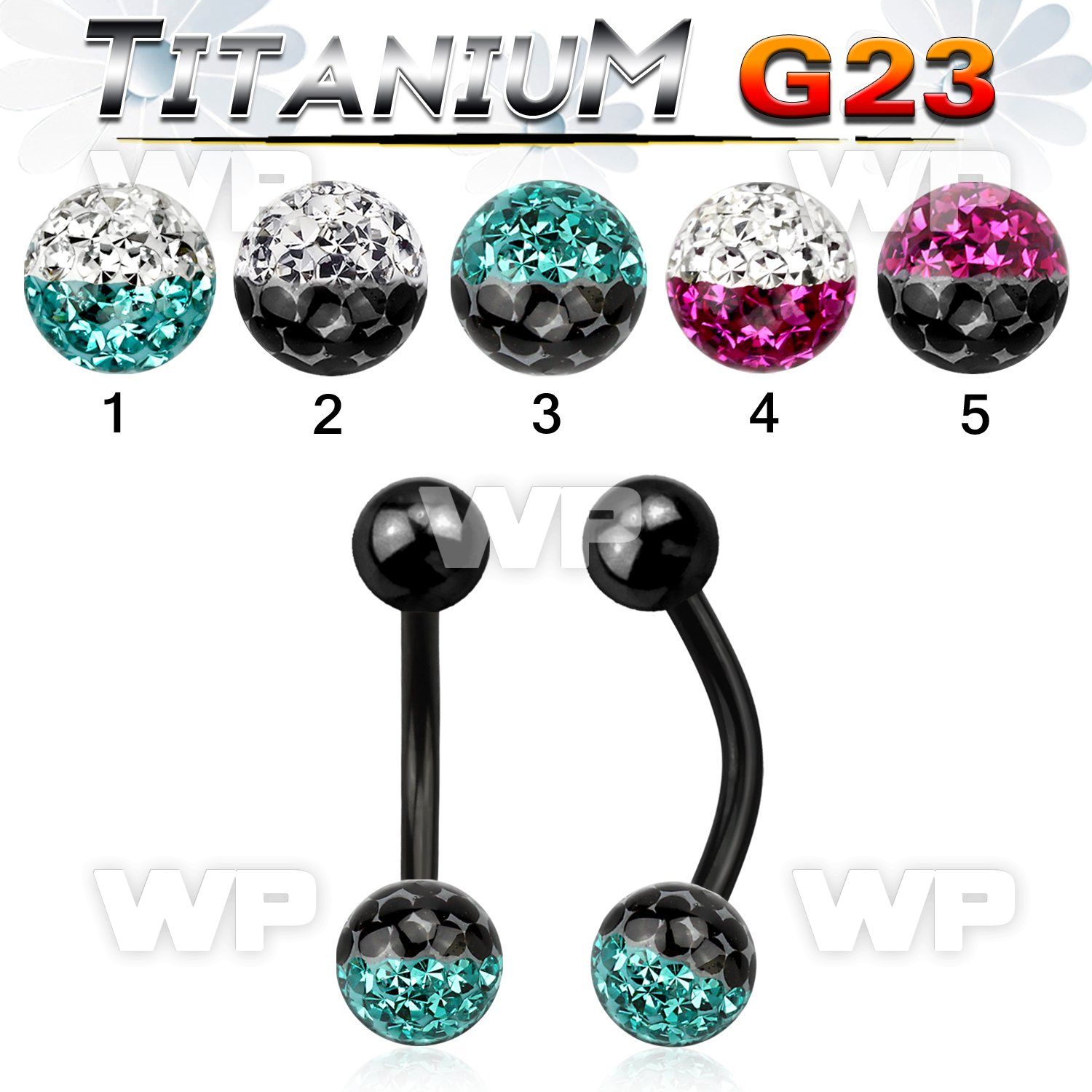 hr4udayw ion plated g23 titanium belly ring 5mm top titanium ball belly piercing