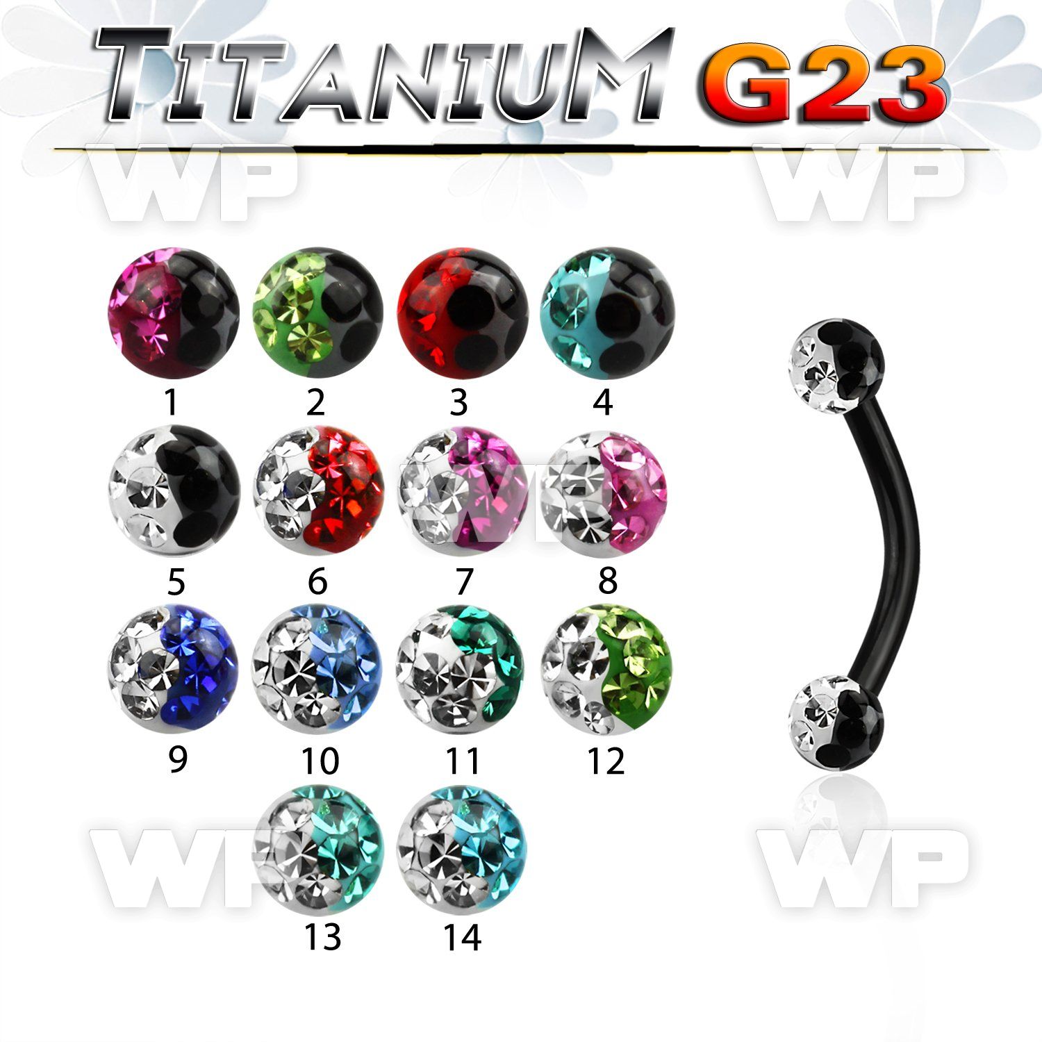 hr4udazw ion plated g23 titanium micro banana 1 2mm 3mm multi cry eyebrow piercing