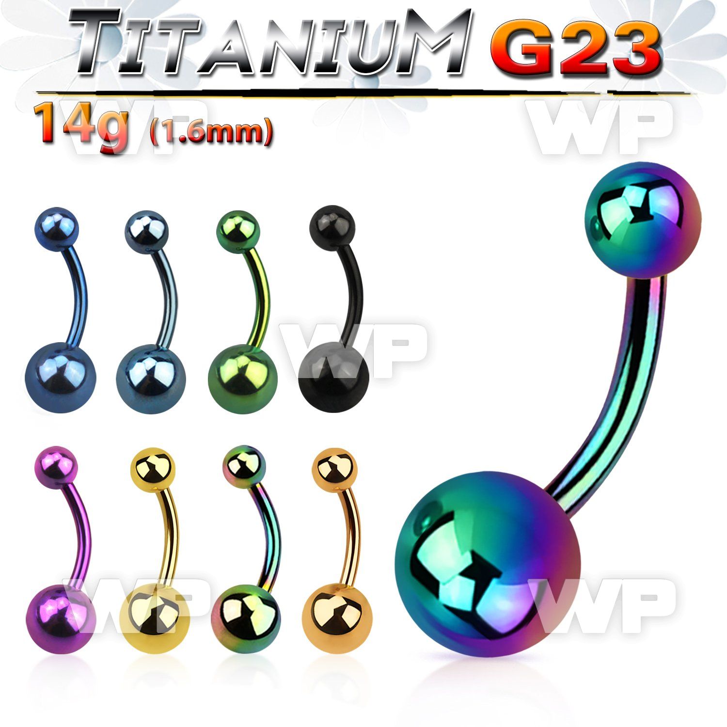 hr4ui ion plated g23 titanium belly ring 5mm 8mm ball belly piercing