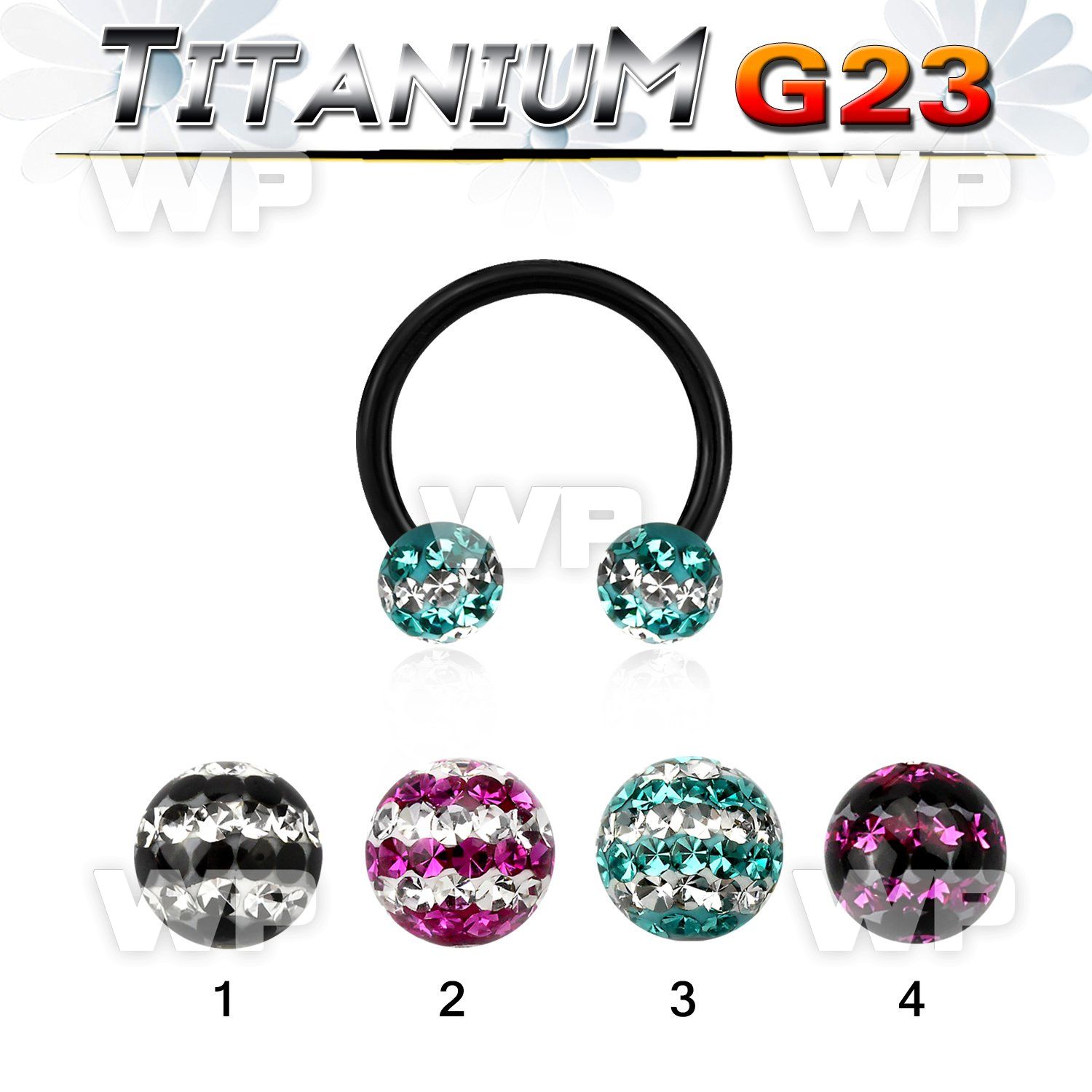 hr64das1 ion plated g23 titanium cbr horseshoe 1 6mm 5mm multi belly piercing