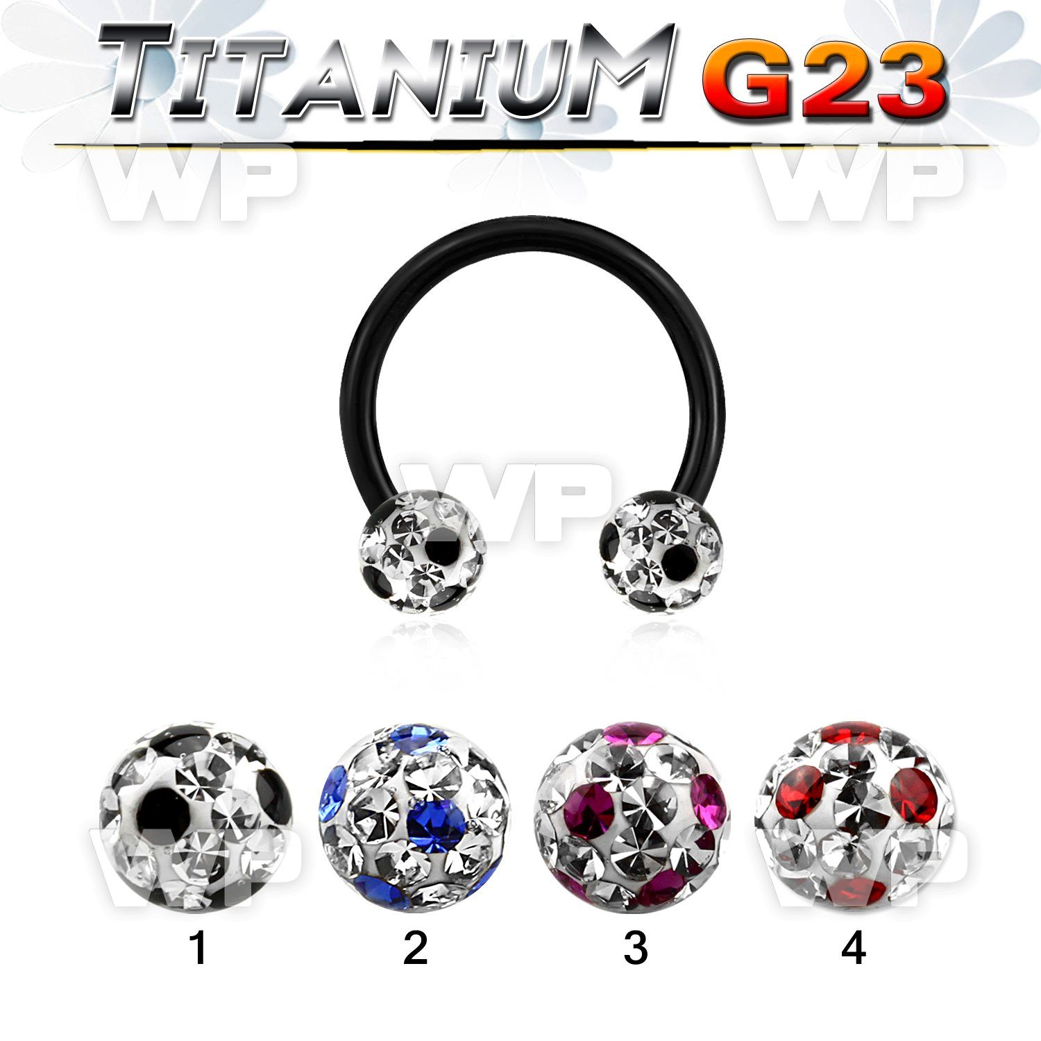 hr64day7 ion plated g23 titanium cbr horseshoe 1 6mm 6mm multi belly piercing