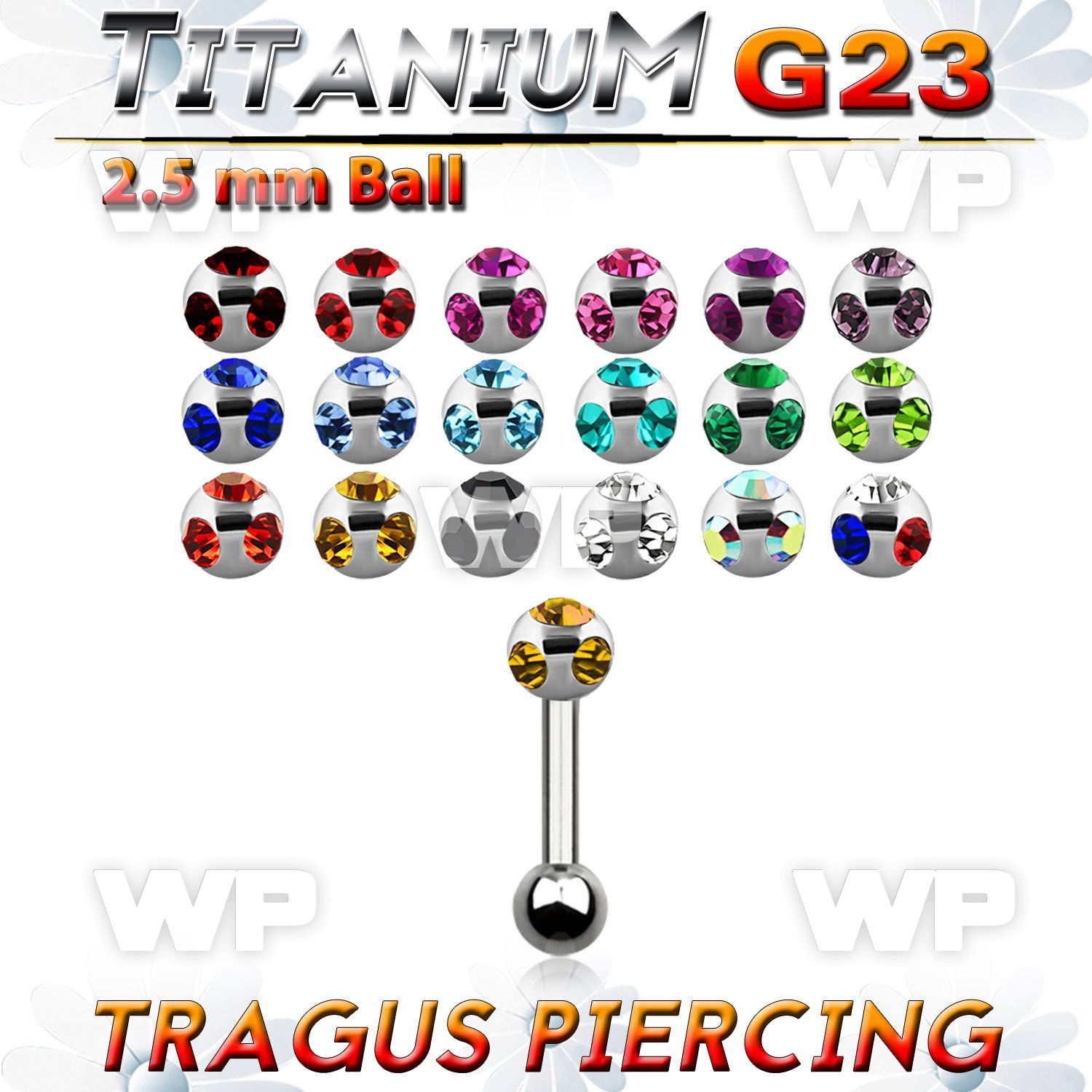 hraiek g23 titanium tragus piercing 1 2mm top 2 5mm multi jewel tragus piercing