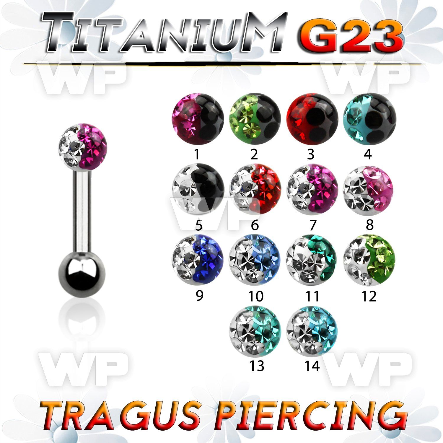 hrailw g23 titanium tragus piercing 1 2mm 3mm multi crystal bal 