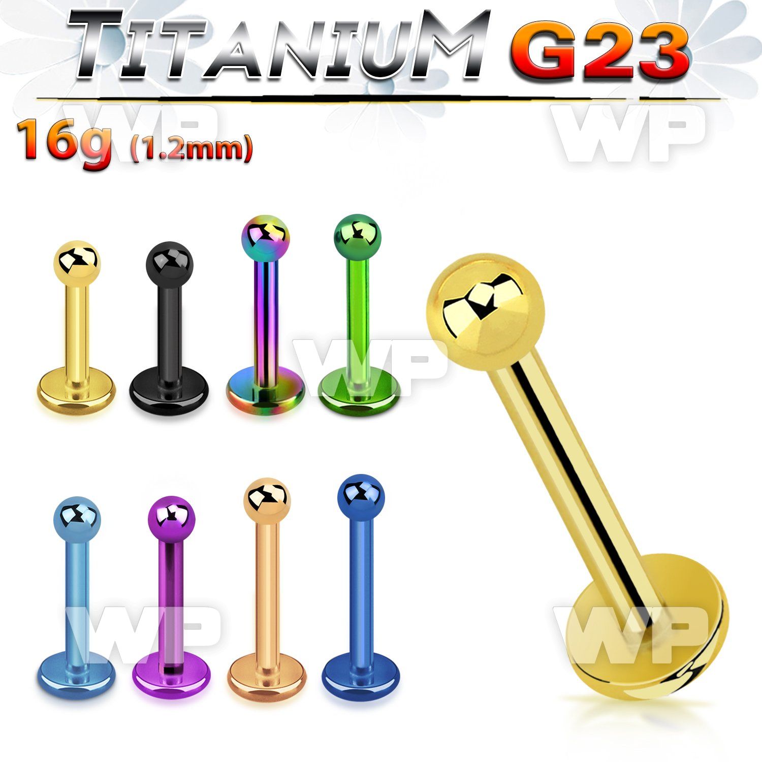 hrb44ks ion plated g23 titanium labret stud 1 2mm 2 5mm ball lower lip piercing