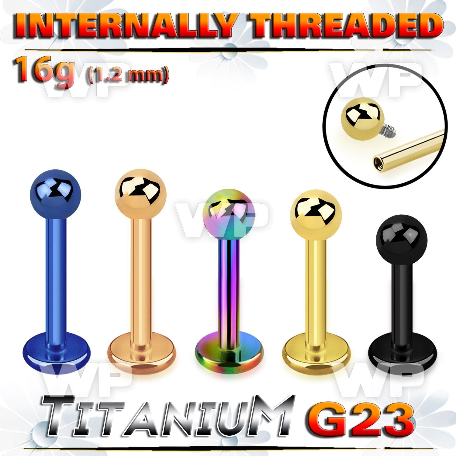 hrb44z8u pvd finish titanium labret stud 16g ball internal