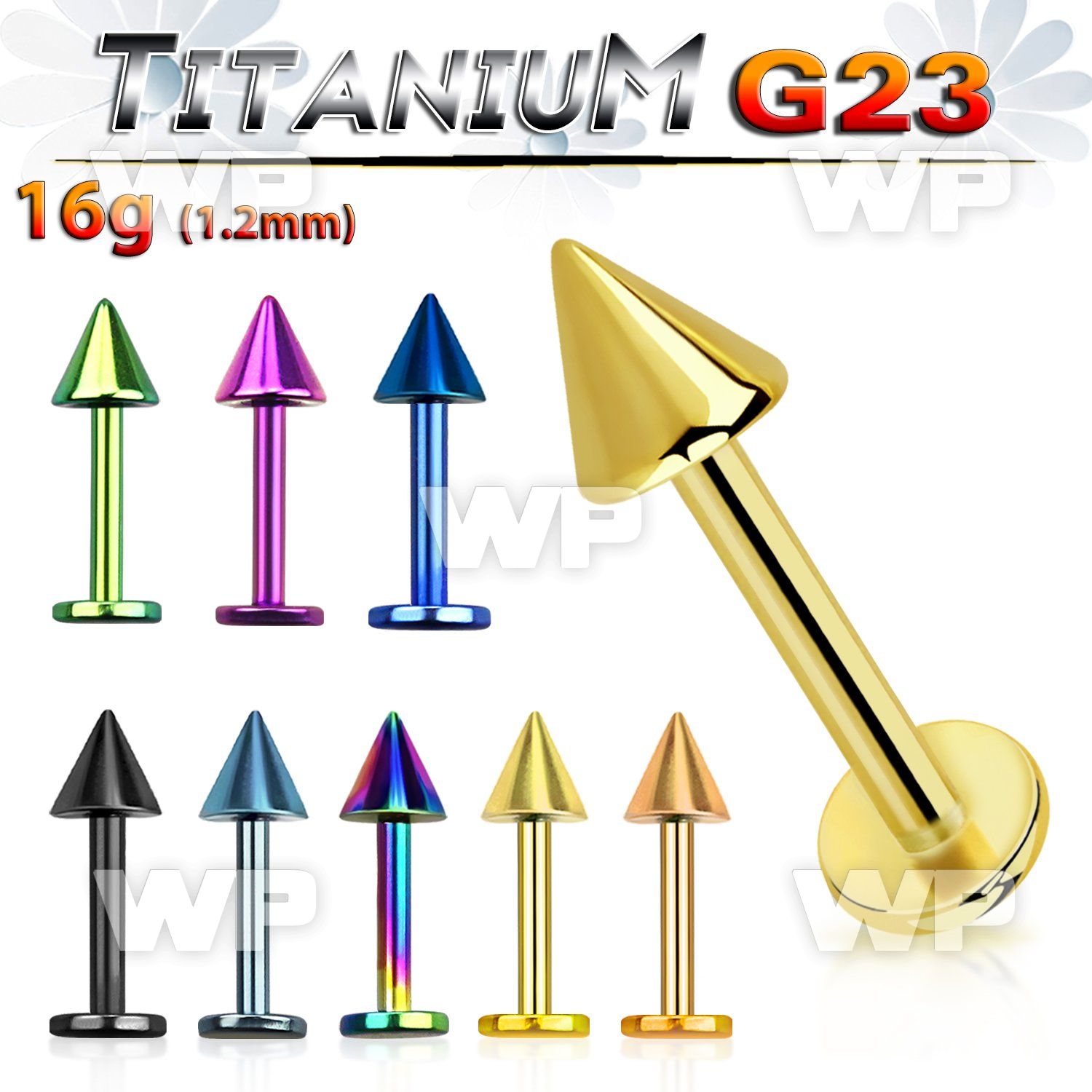 hrb46u03 ion plated g23 titanium labret stud 1 2mm 4mm cone lower lip piercing