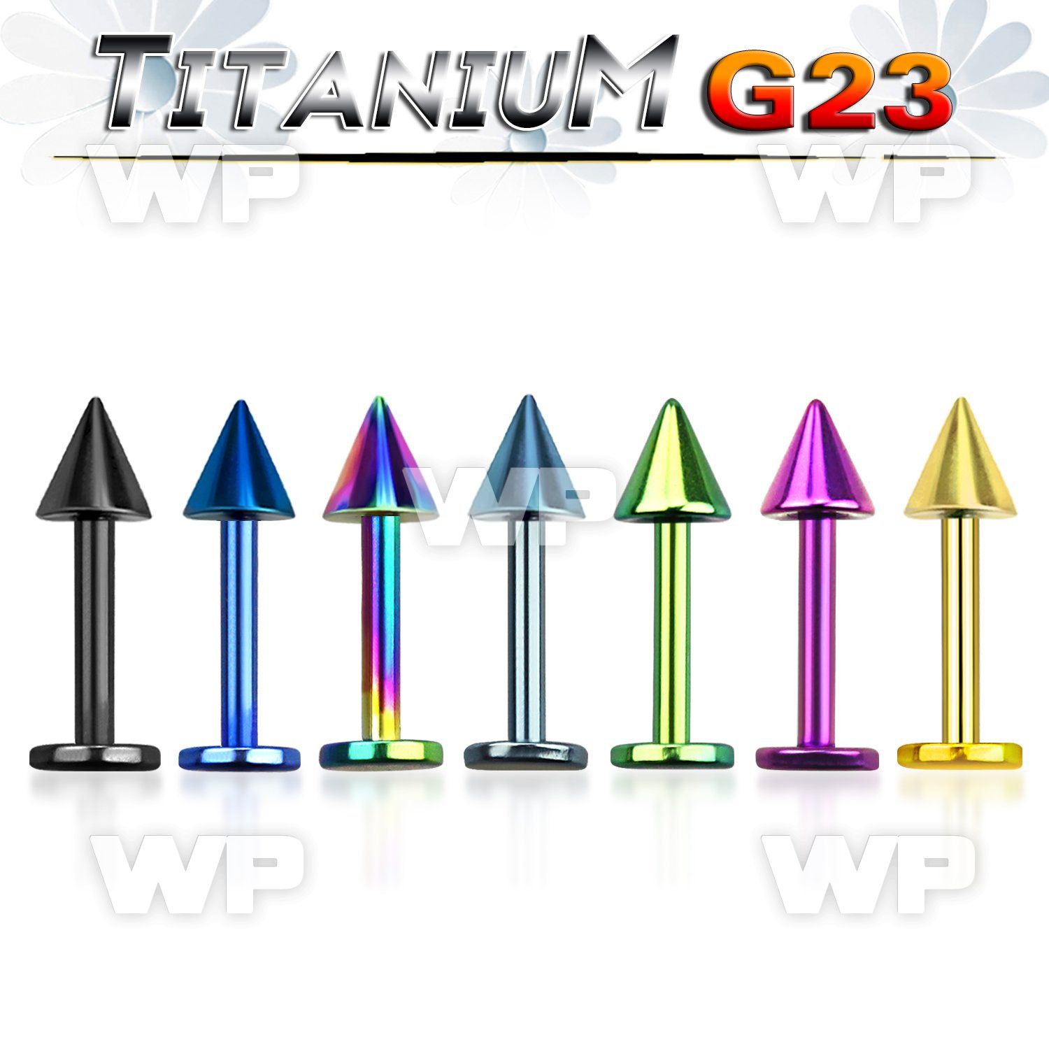 hrb46uz ion plated g23 titanium labret stud 1 2mm 3mm cone lower lip piercing