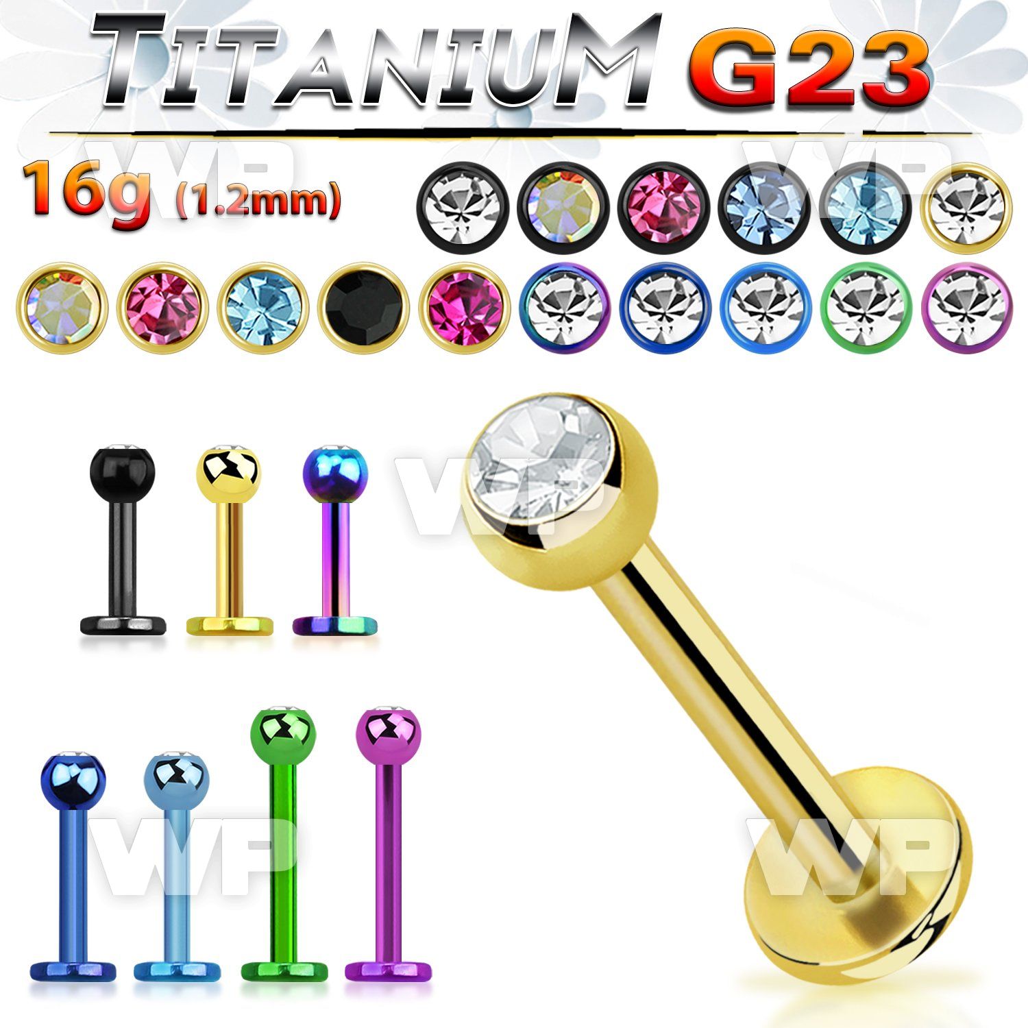 hrb46z ion plated g23 titanium labret stud 1 2mm 3mm press fit lower lip piercing