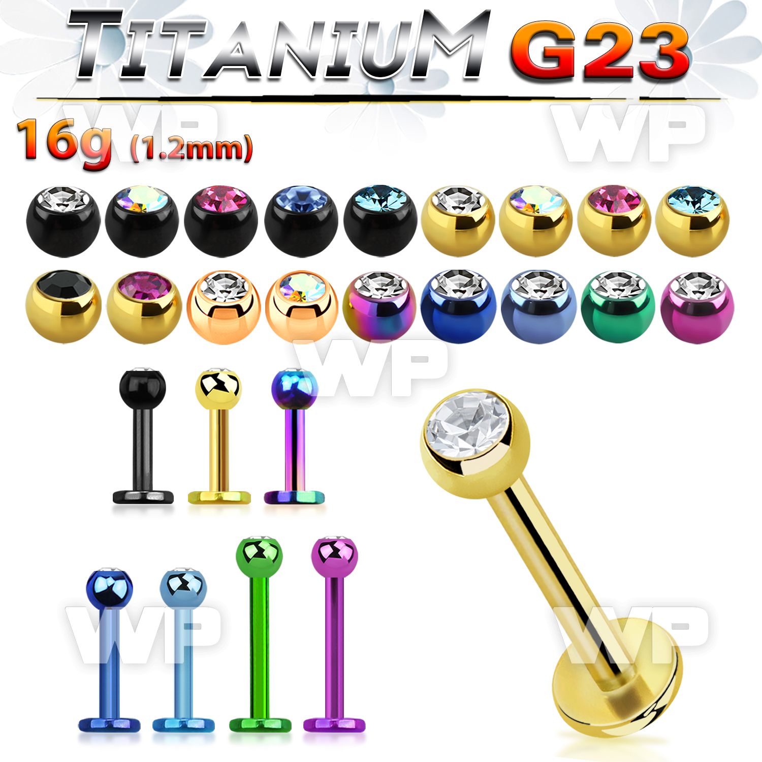 hrb46z ion plated g23 titanium labret stud 1 2mm 3mm press fit lower lip piercing