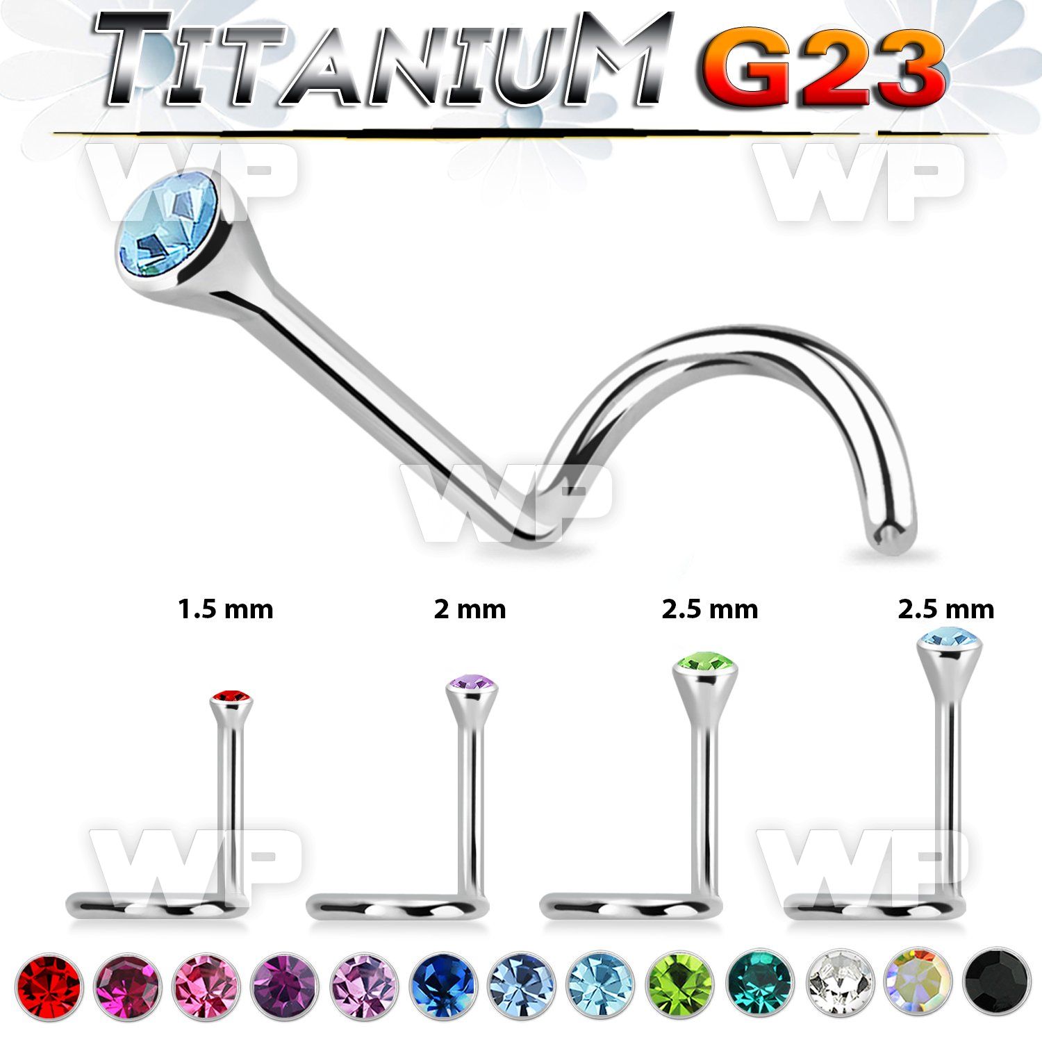 hu36 g23 titanium nose screw spirals 1mm press fit round crys nose piercing