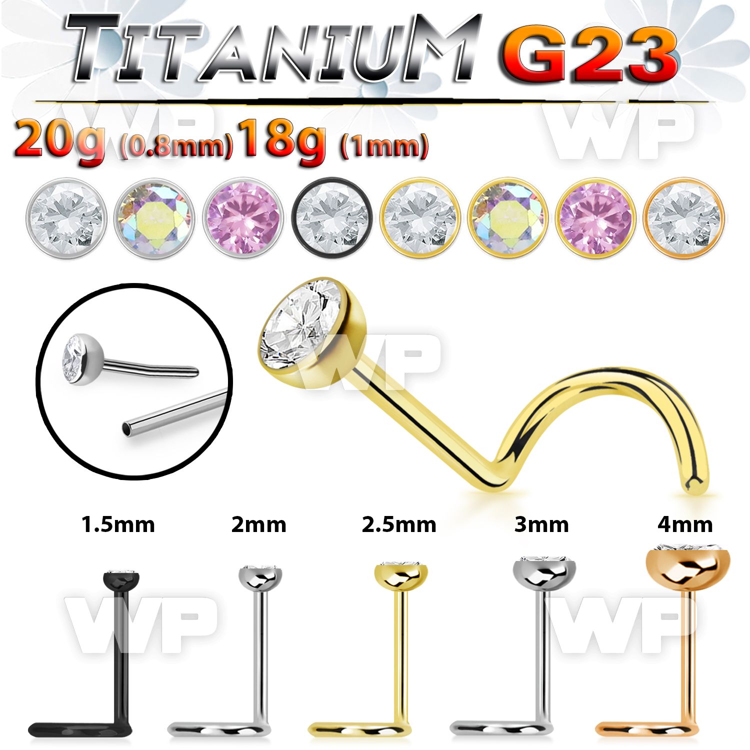 hu3ou5g titanium threadless press fit nose screw bezel cz