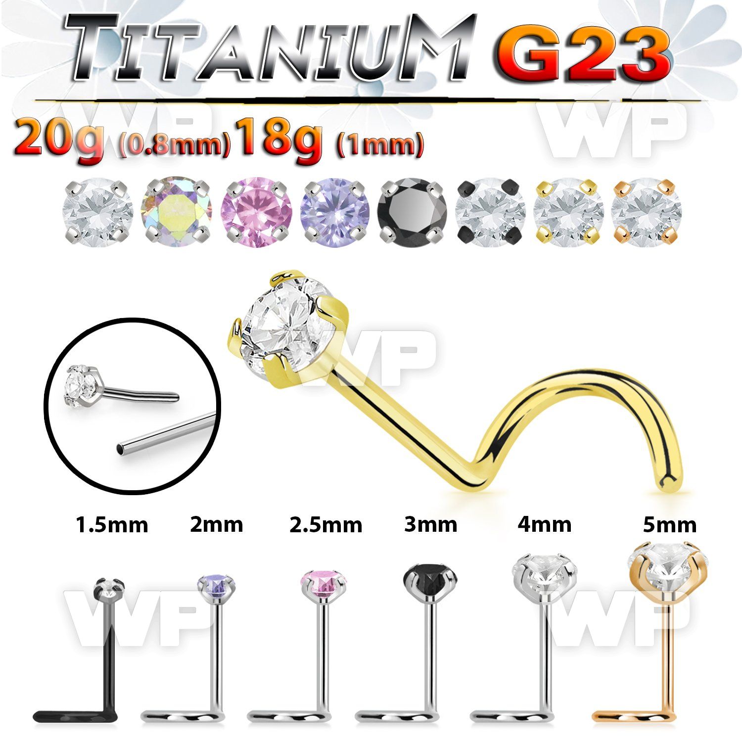 hu3ou5mg titanium nose screw threadless press fit top cz