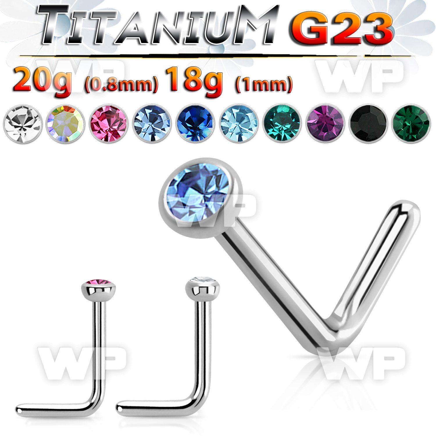 hub64 high polished titanium g23 nose pin 2mm round crystal