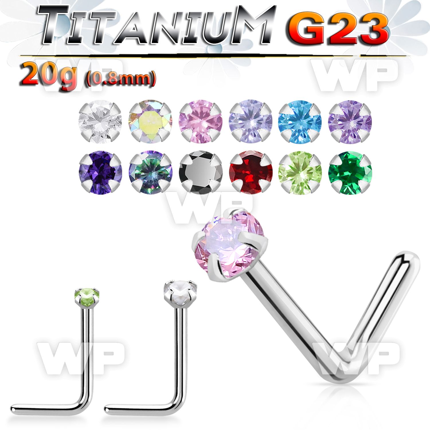 hubga high polished titanium g23 nose pin 2mm round cz gem