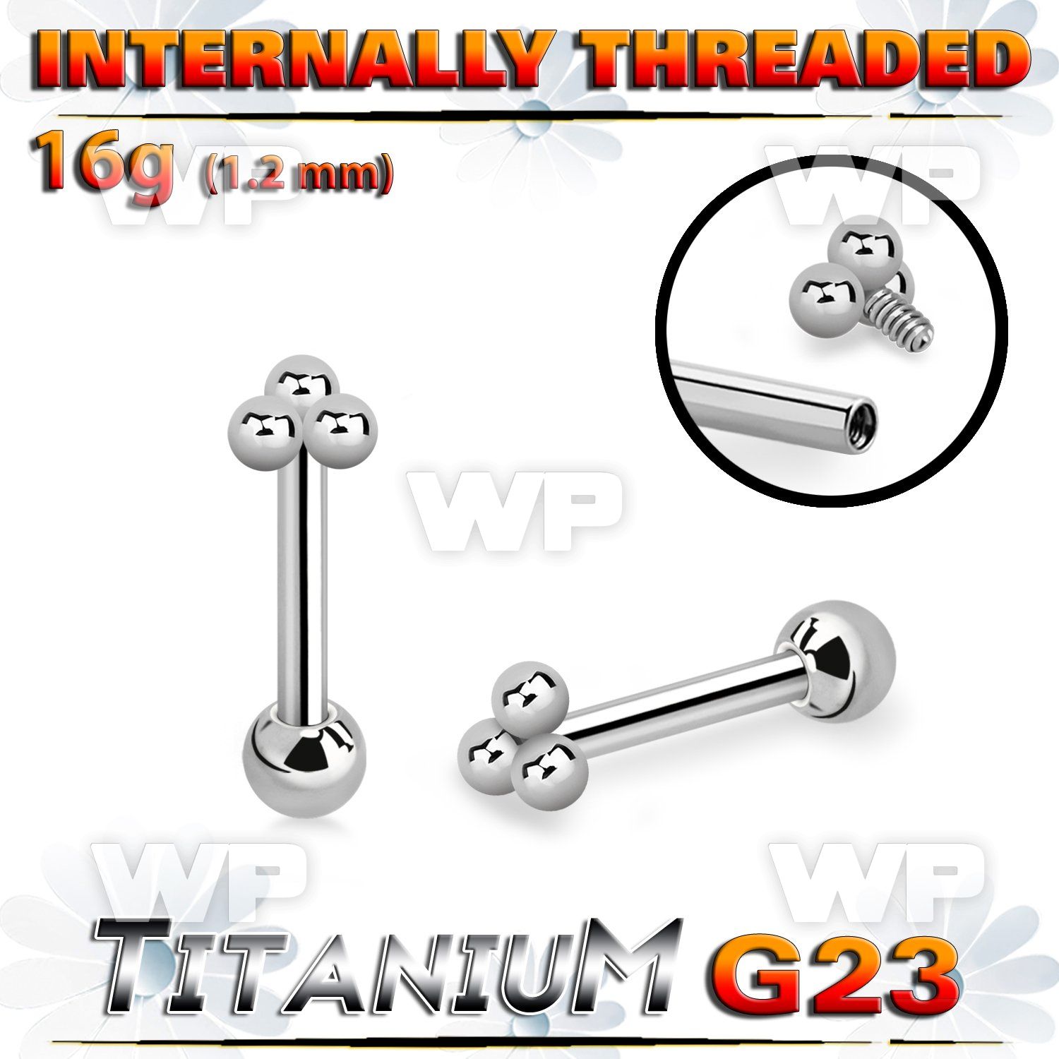 hxw8ue0 titanium internal threaded barbell triple balls
