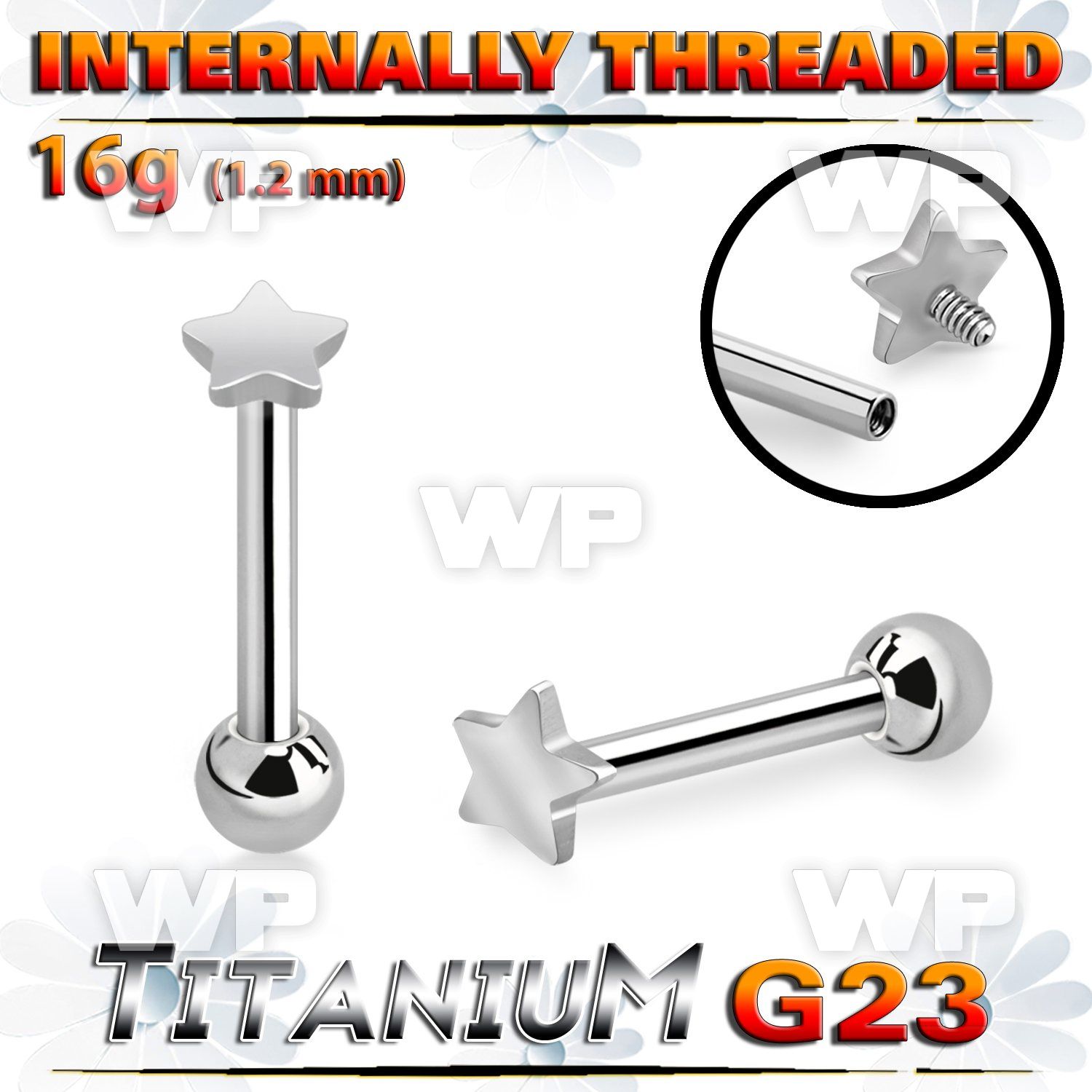 hxw8ue titanium internal threaded barbell 3mm star