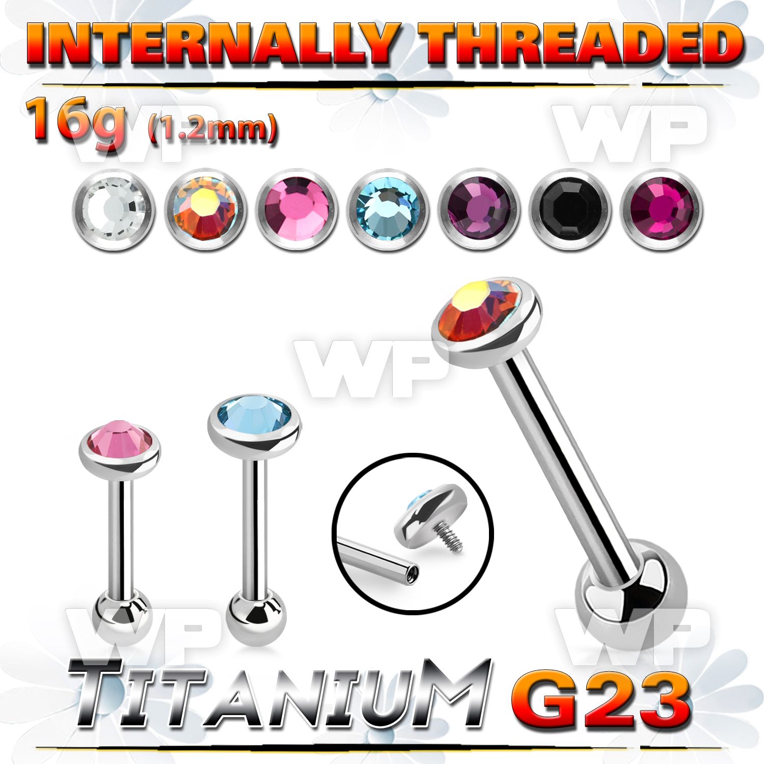 hxw8uee titanium internal threaded barbell 3 5 color crystal