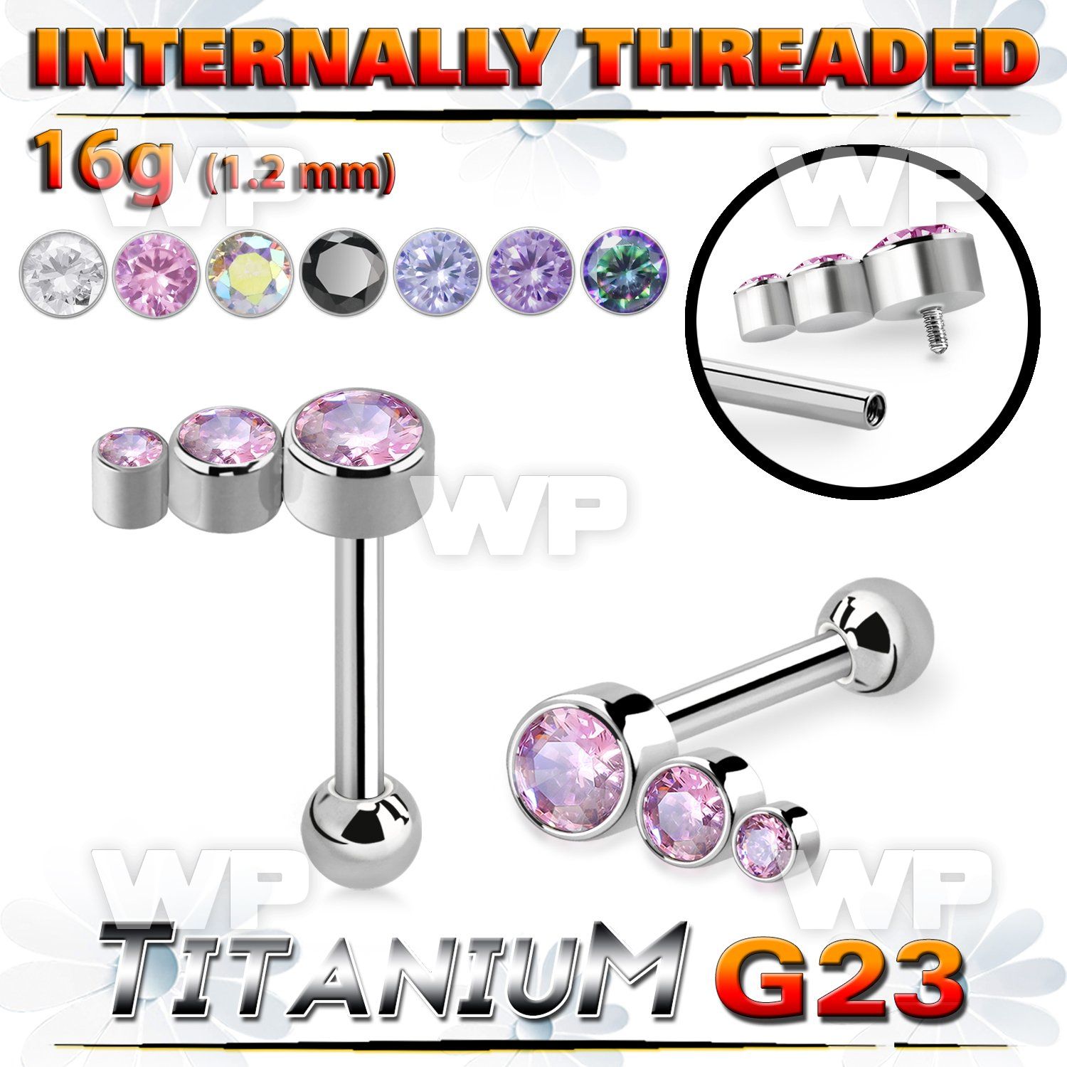 hxw8uet titanium bar descending bezel cz ball internal