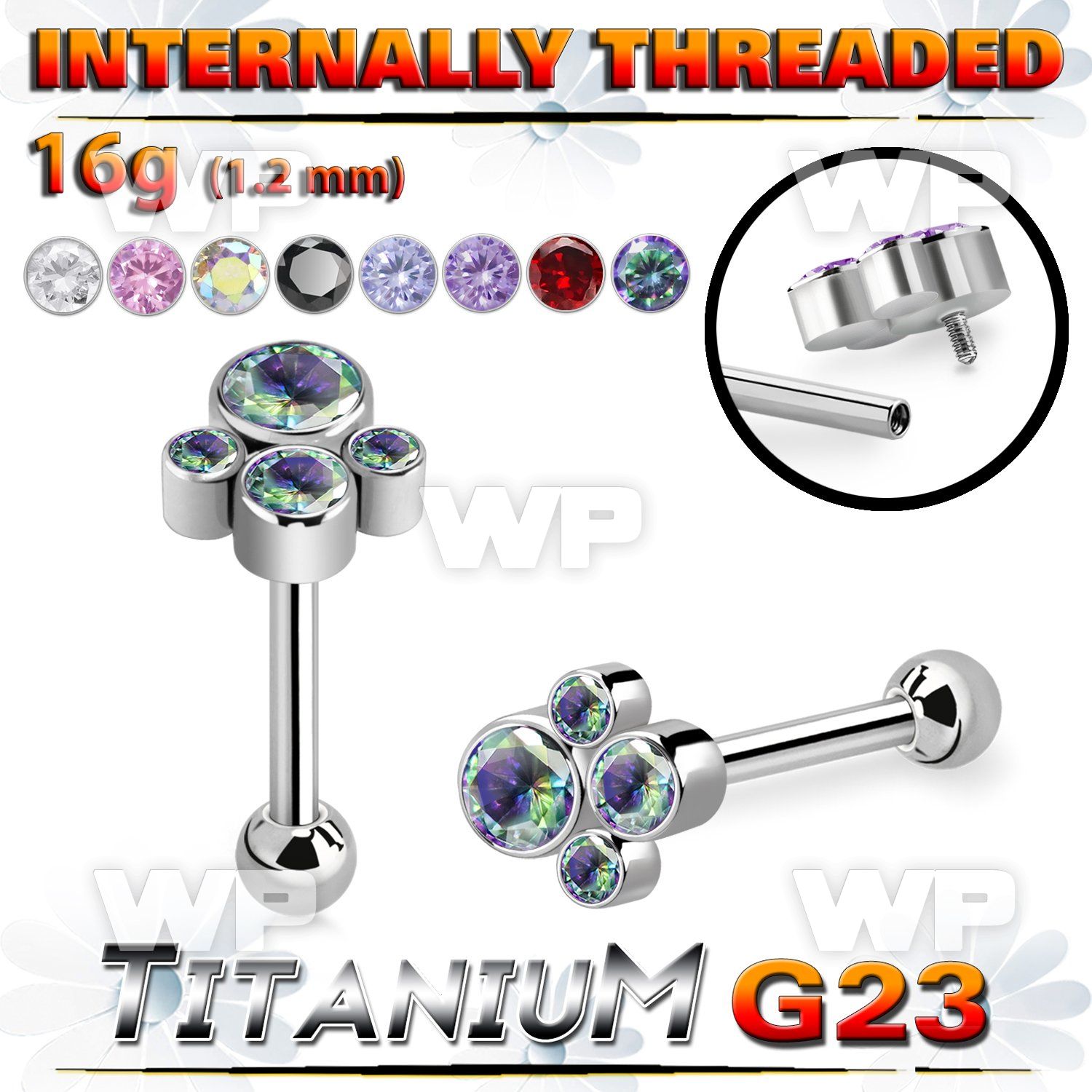 hxw8ukk titanium bar four bezel cz cluster ball internal