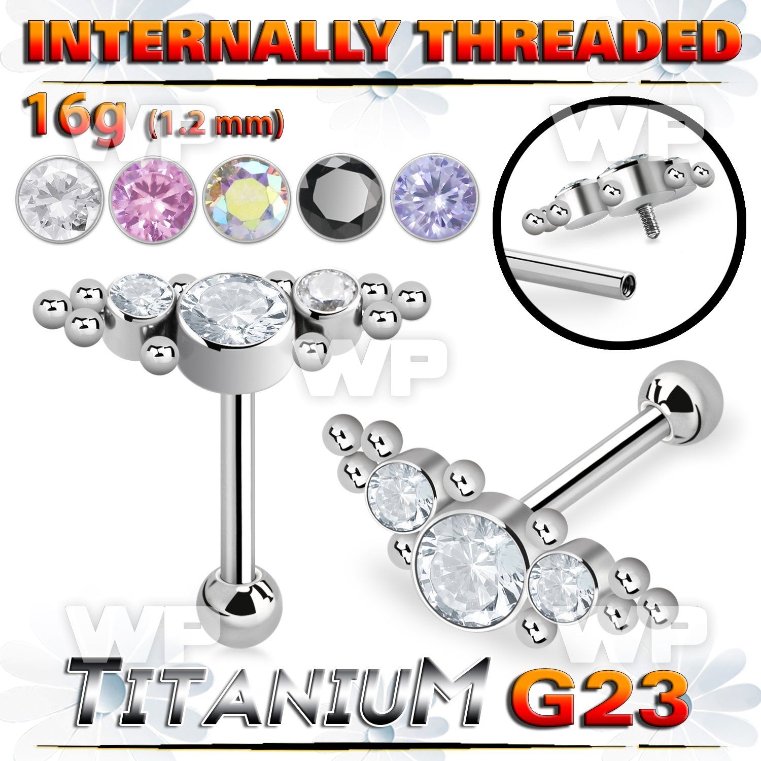hxw8uy titanium internal threaded barbell 3 cz
