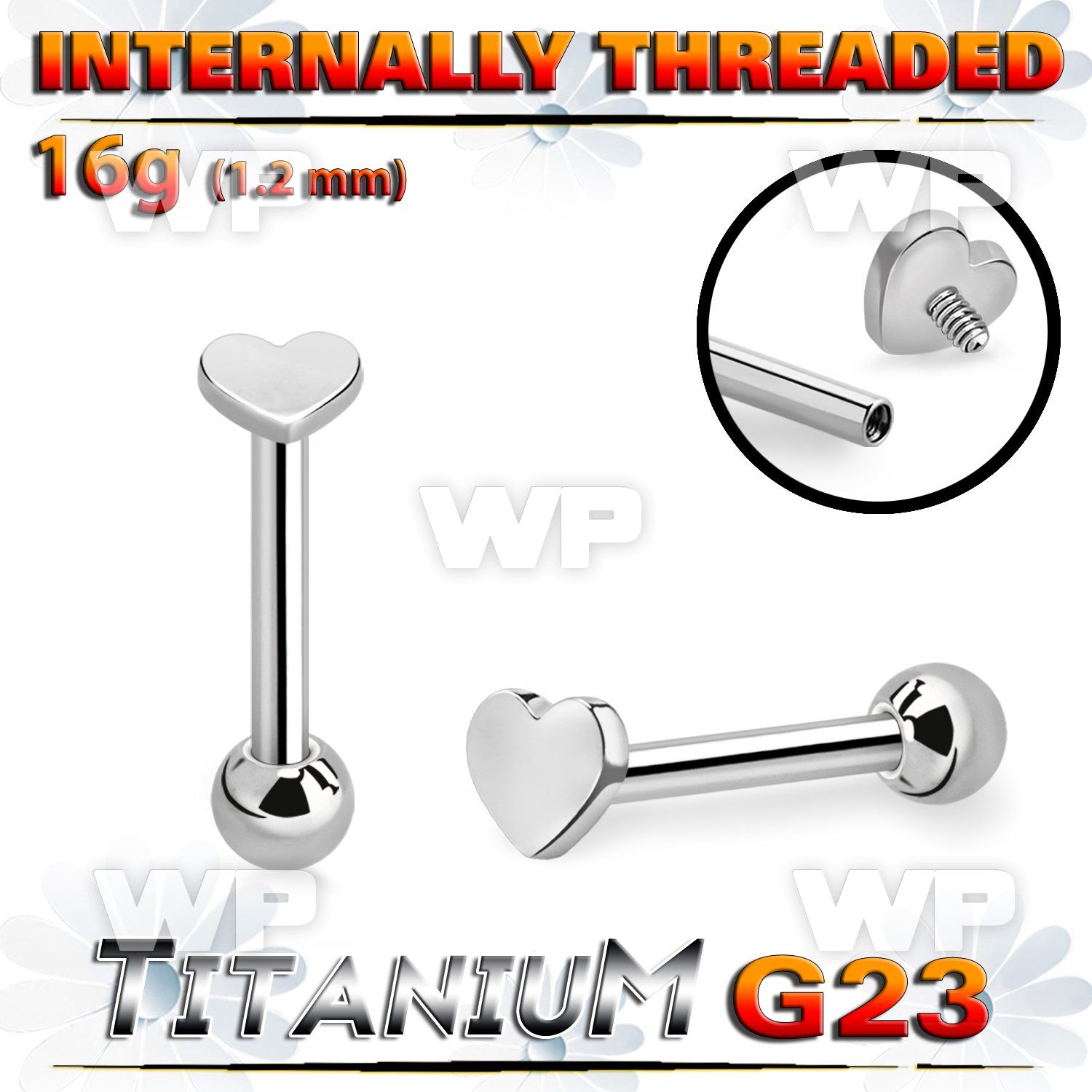hxw8uz titanium internal threaded barbell 3mm heart
