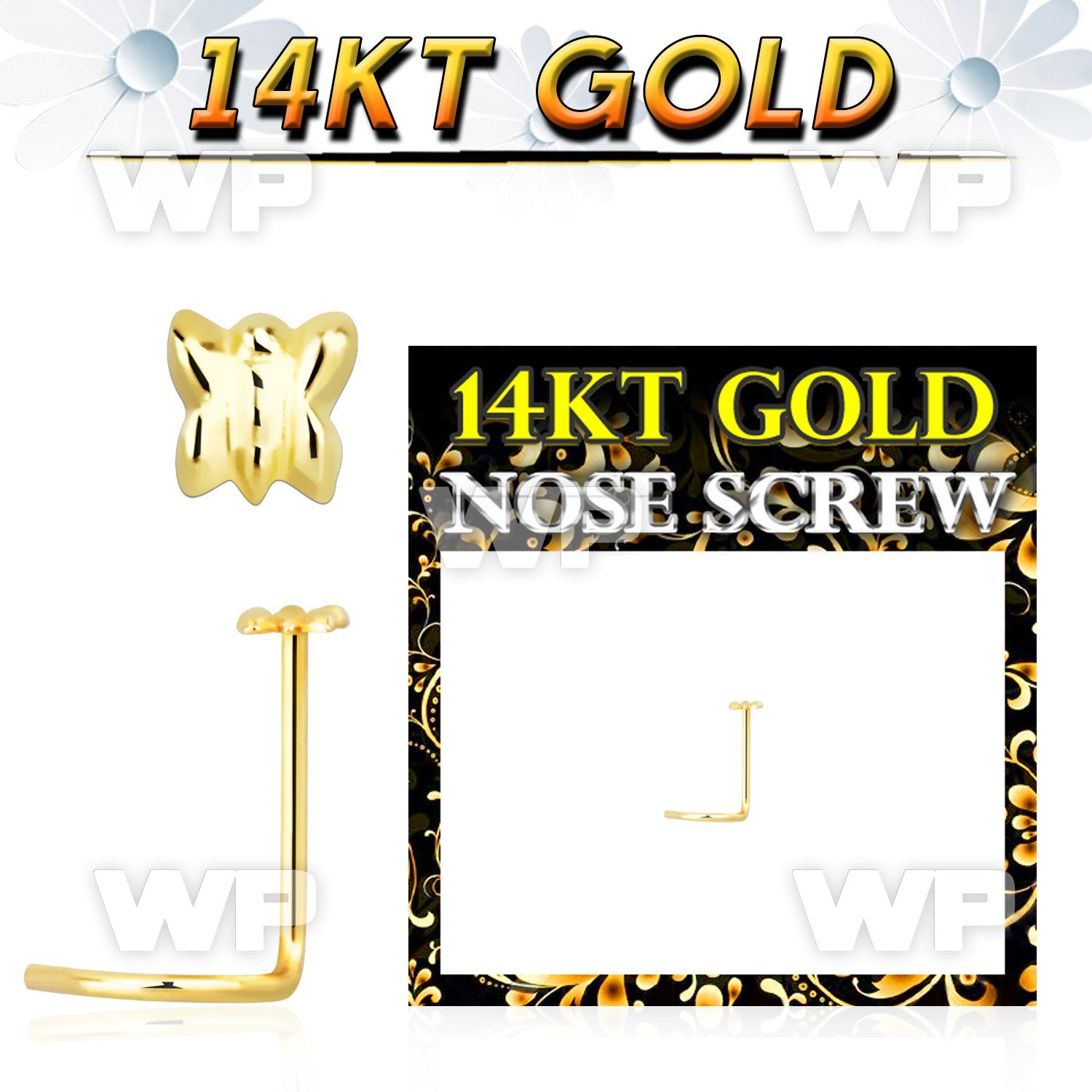 i34r 14kt gold nose screw2 5mm gold butterfly shaped tops nose piercing