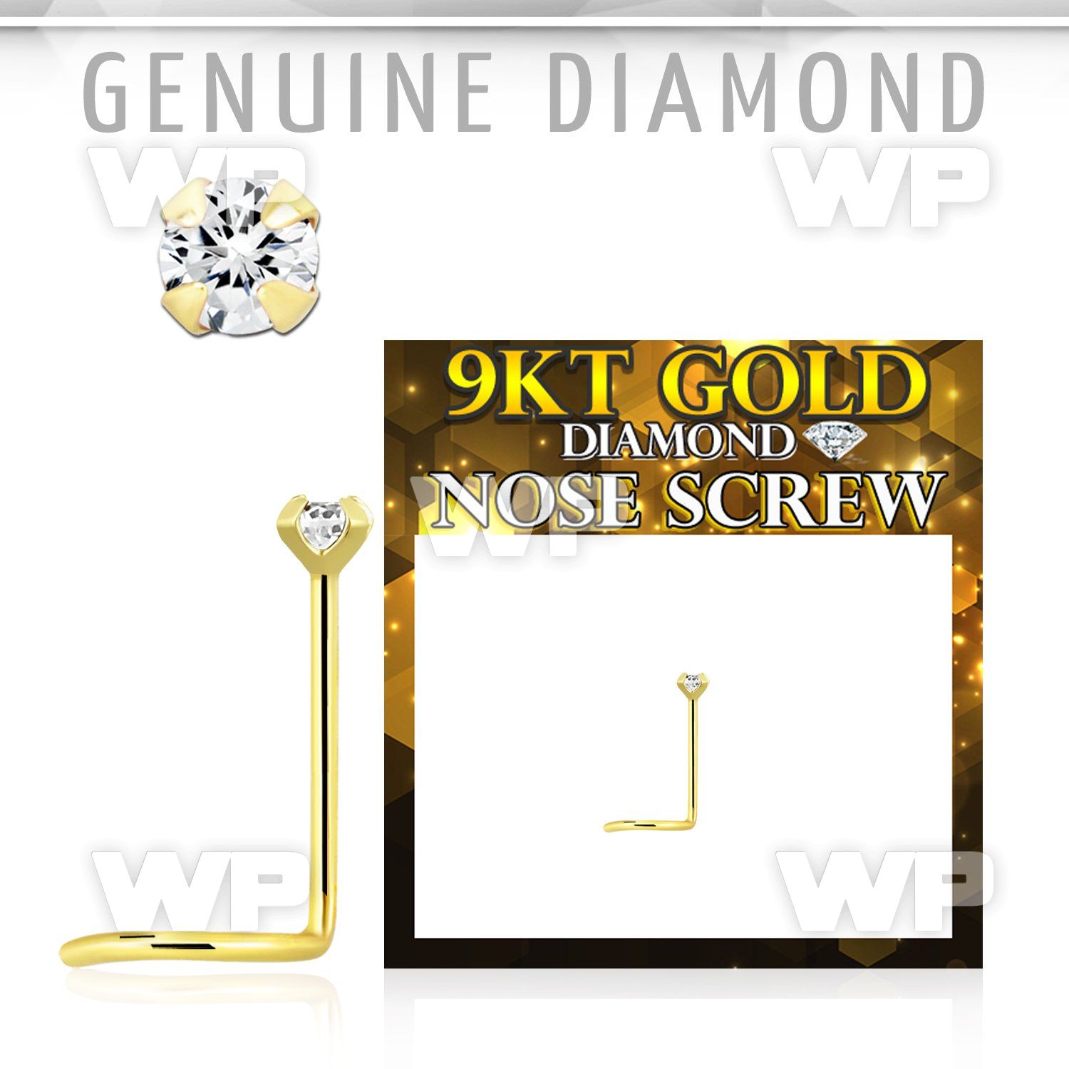 i36149 9kt gold nose screwprong set 1 5mm round real diamond 