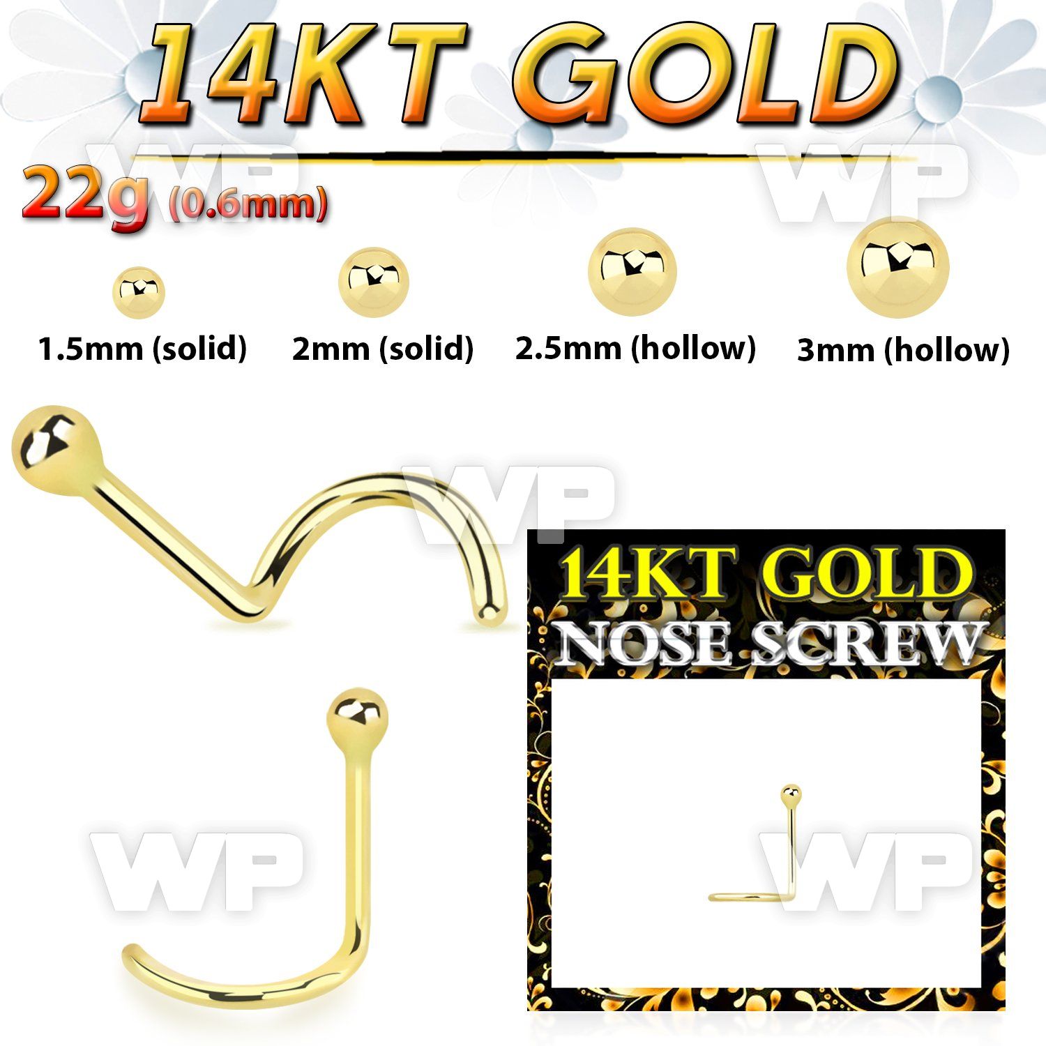 i364e 14kt gold nose screw 1 5mm ball shaped top nose piercing