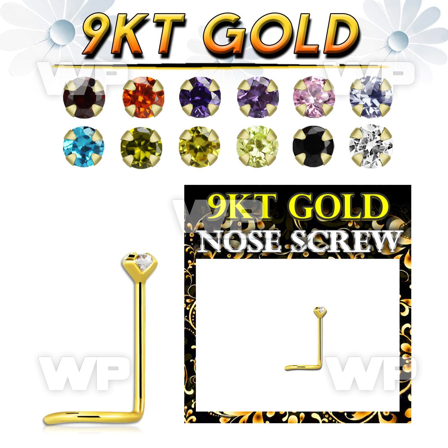 i36gj9 9kt gold nose screw spiral 0 6mm round 1 5mm prong set 