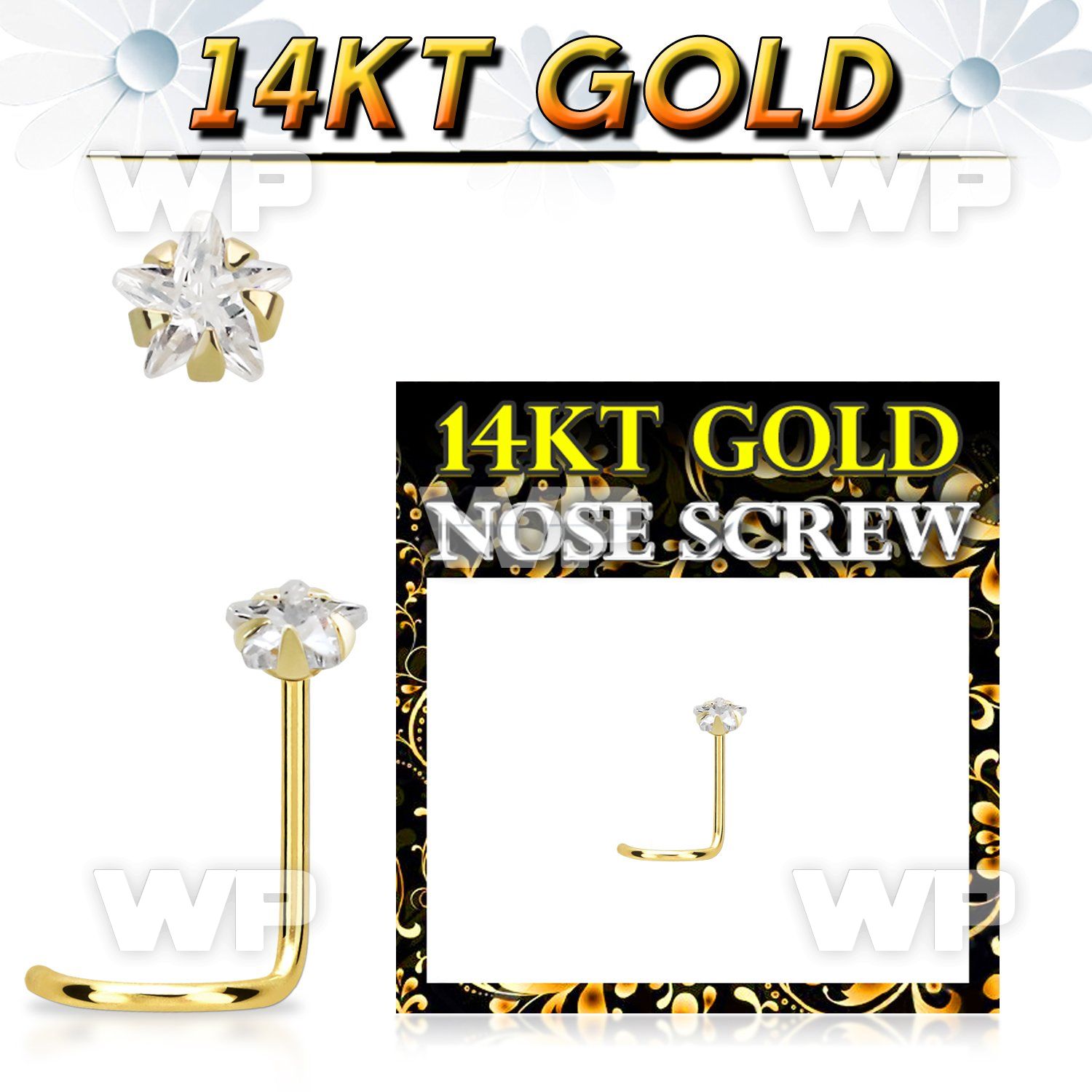 i3g3aje 4k gold nose screw 3mm prong set star cubic zirconia (cz) stone