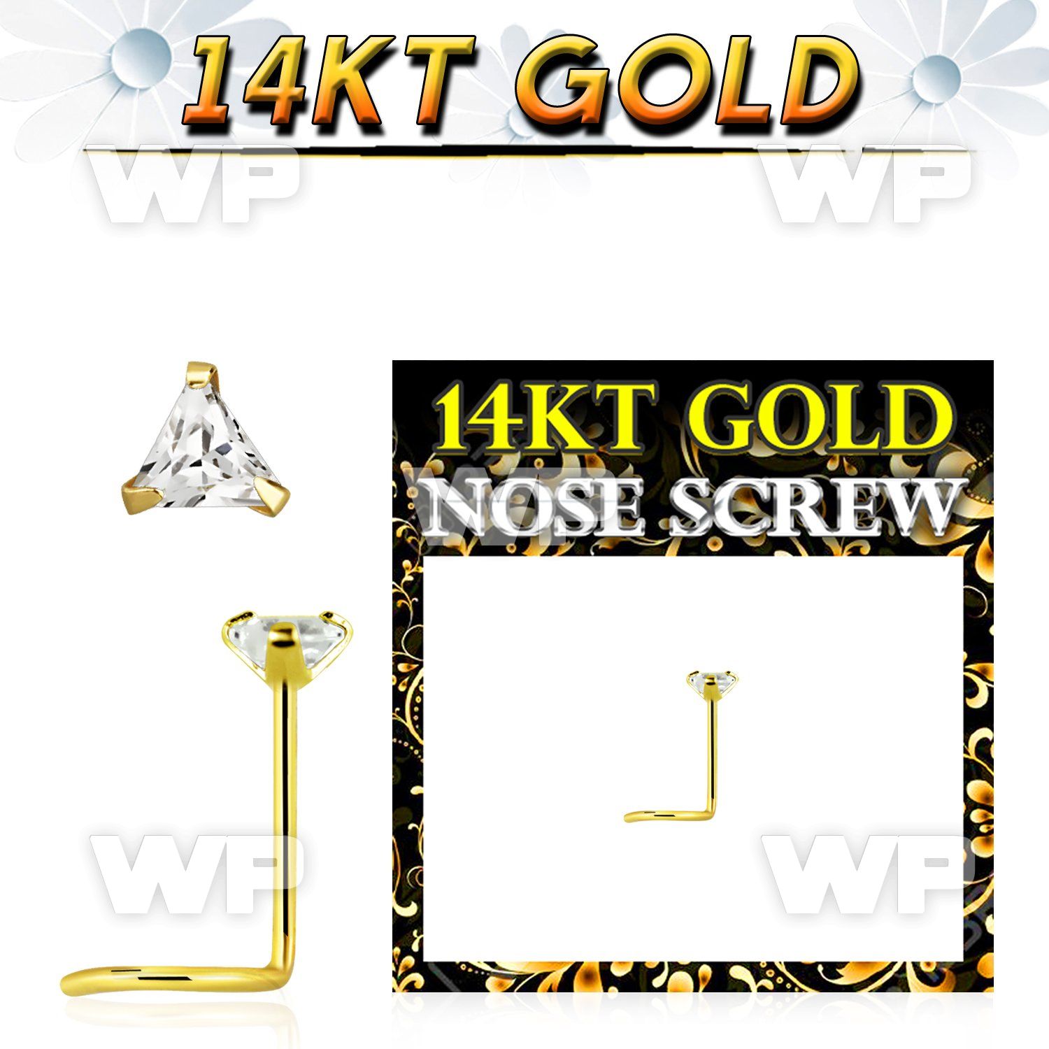 i3grje 14kt gold nose screw spiral 0 6mm 3mm triangle shape pro nose piercing
