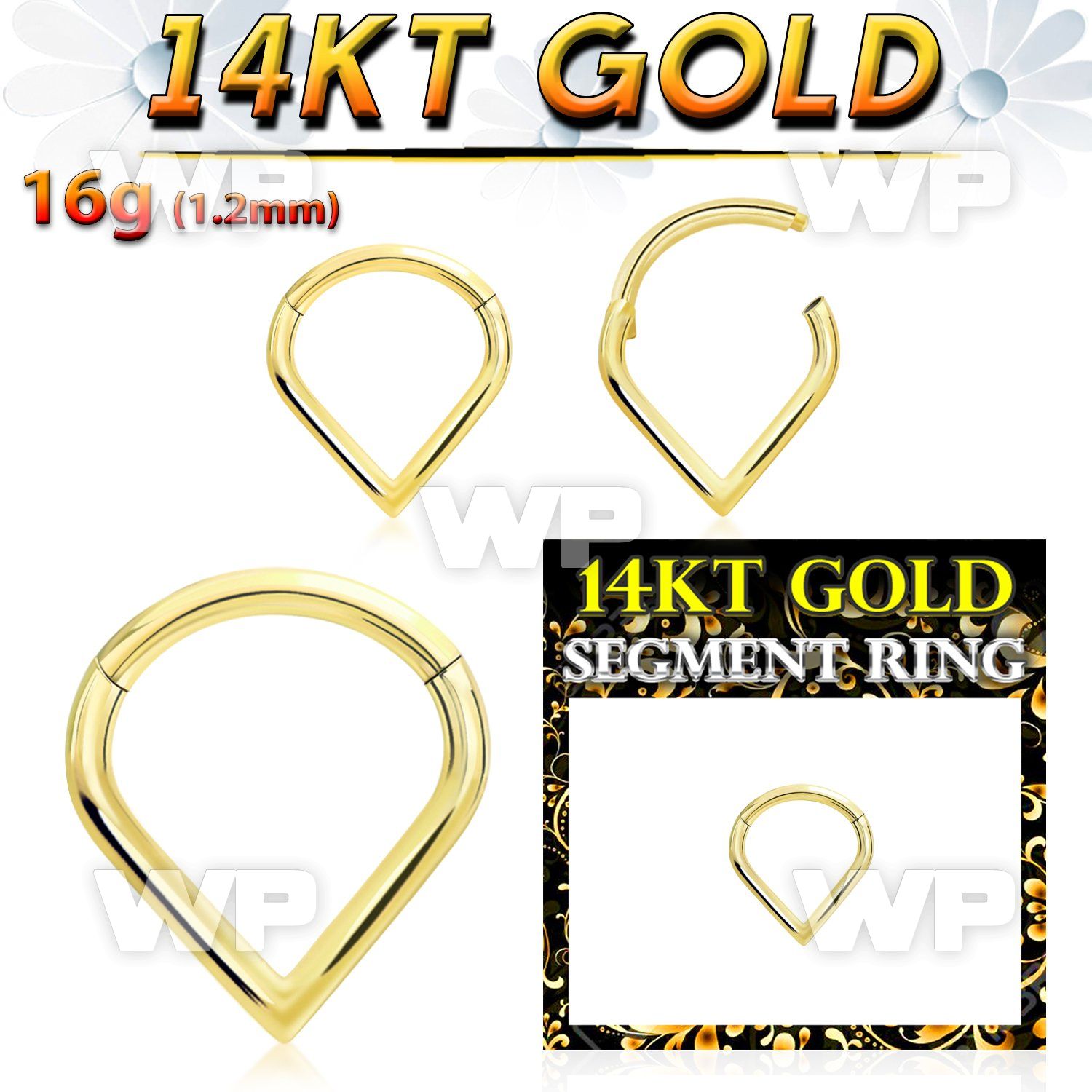 i3ix7ey 14kt gold hinged segment clicker 16g drop shape