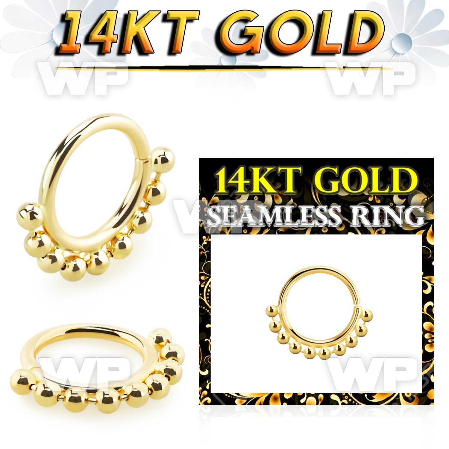 i3mqet 14kt gold seamless nose ring 18g chain balls