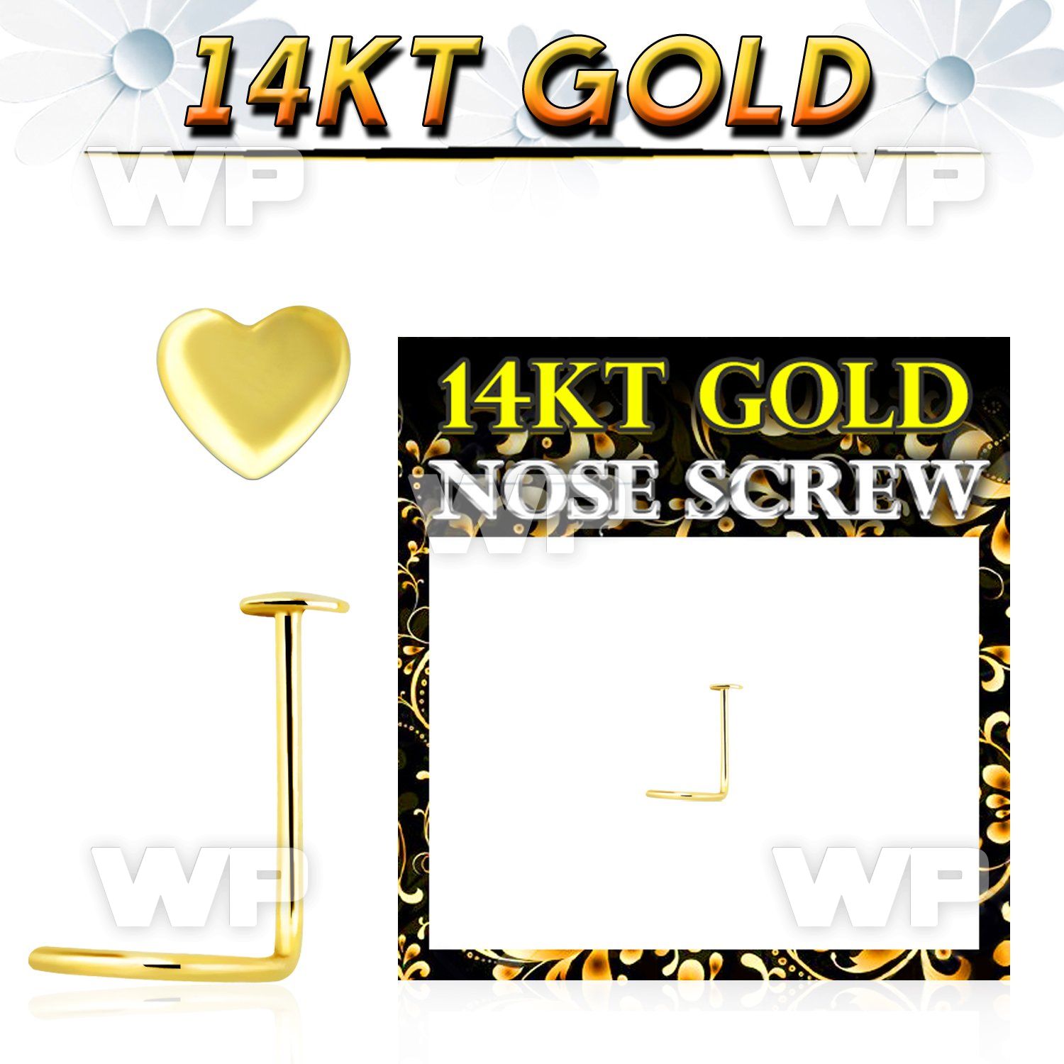 i3xr 14kt gold nose screw spiral 0 6mm 2 5mm heart shaped top nose piercing