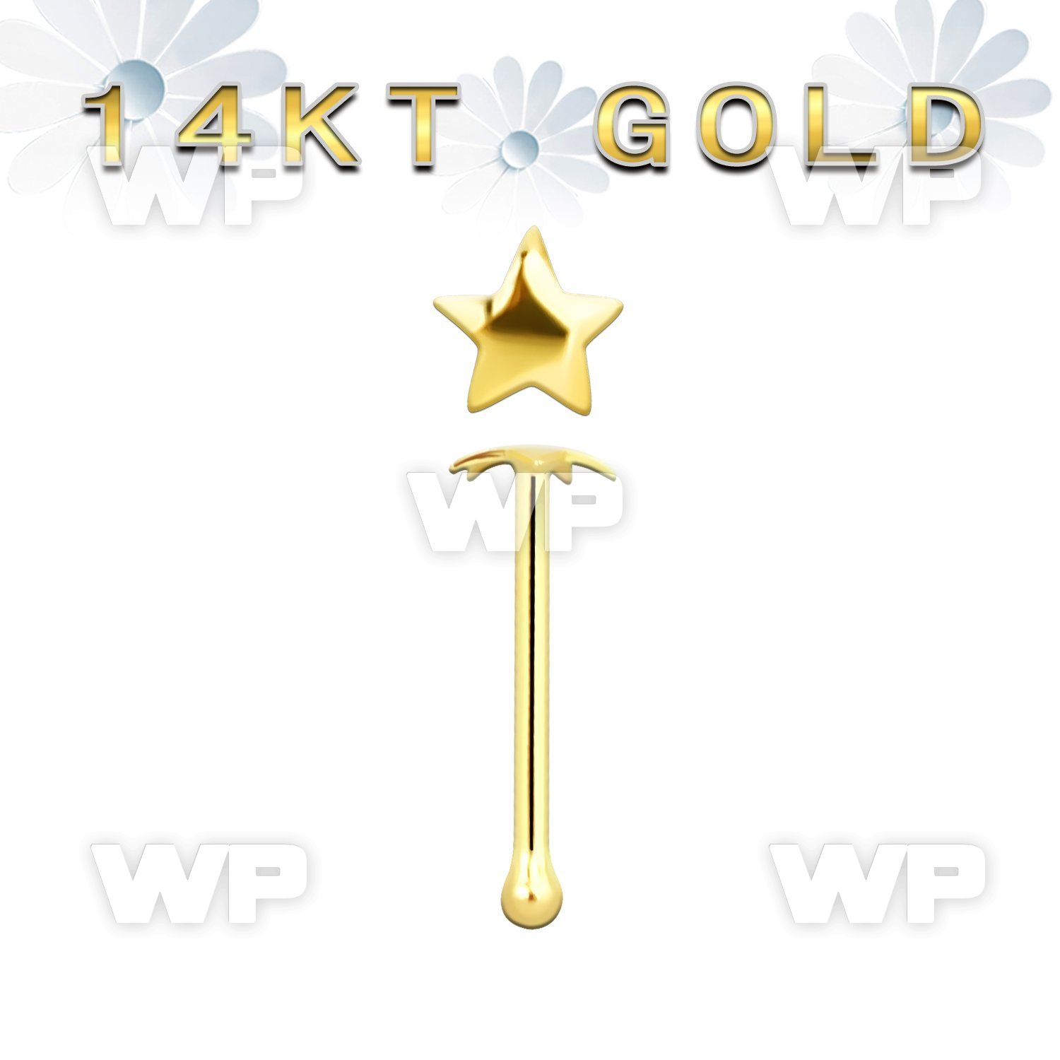 i43r 14kt gold nose bone 2 5mm plain gold star shaped top nose piercing