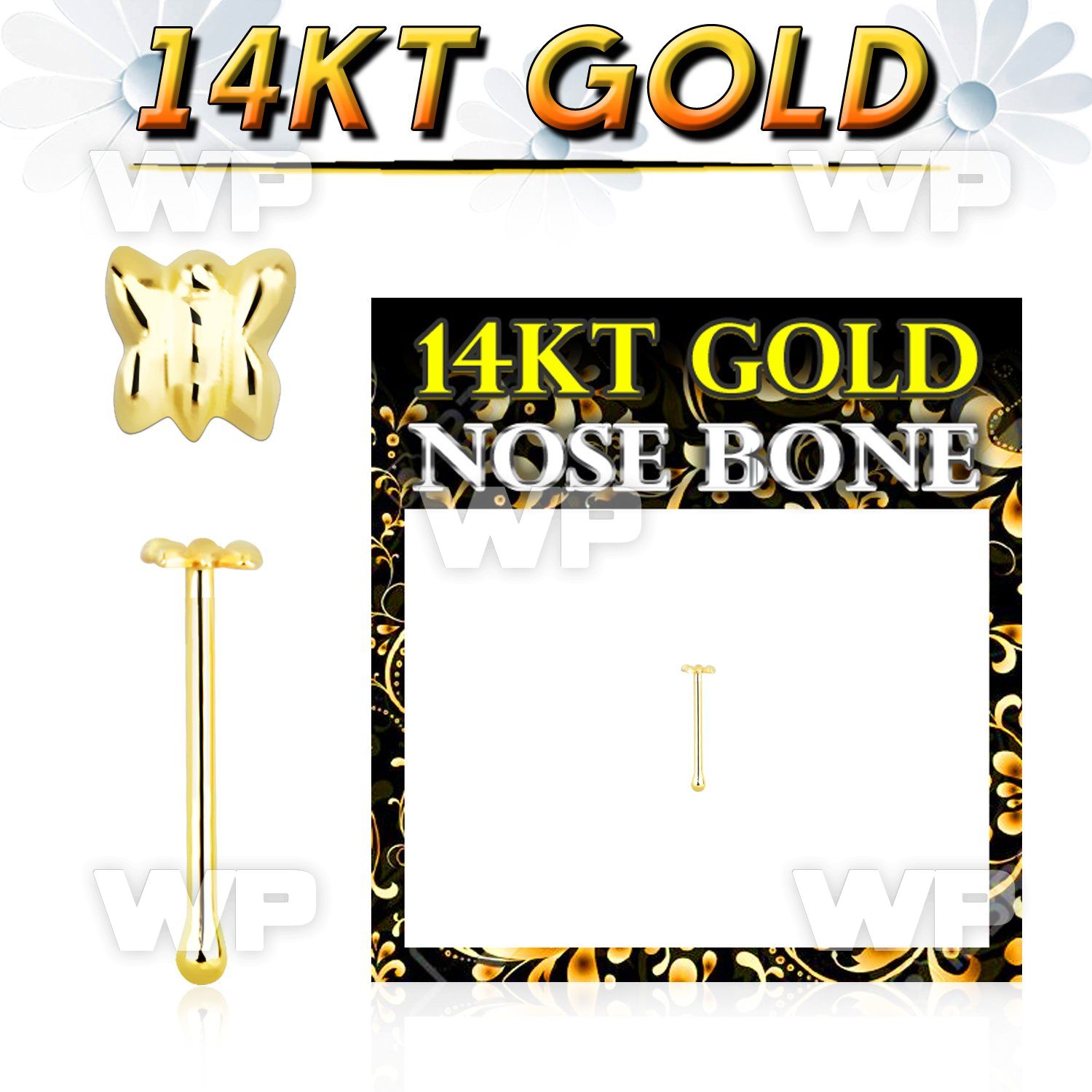 i44r 14kt gold nose bone 2 5mm butterfly shaped top nose piercing