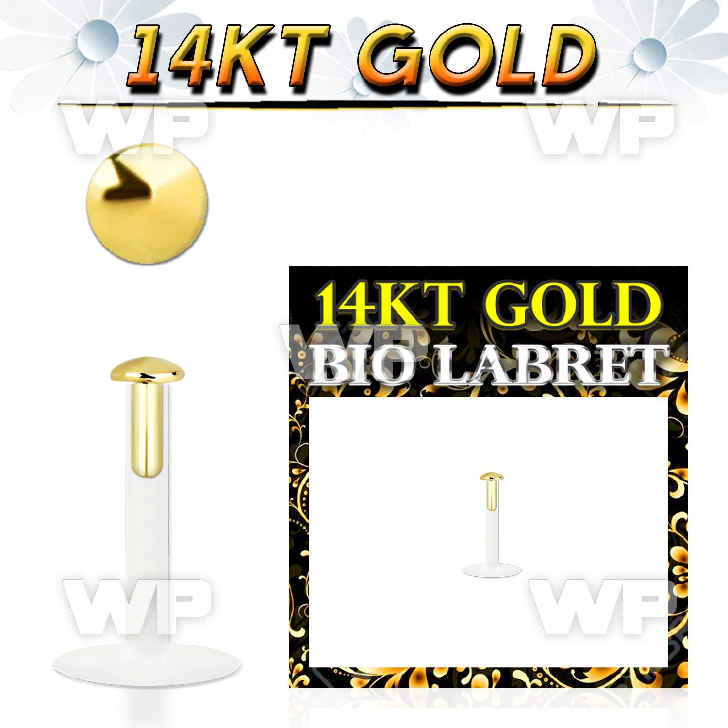 i48a1 bio flex labret 1 2mm push in 14kt gold 2mm half ball lower lip piercing