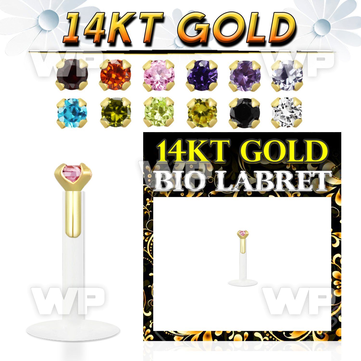i48bg bio flex labret 1 2mm push in 14kt gold top 2mm round lower lip piercing