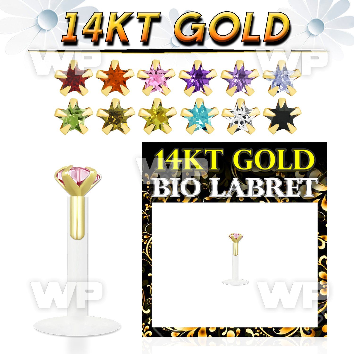 i48g3j bio flex labret 1 2mm push in solid 14k gold top 3mm sta lower lip piercing