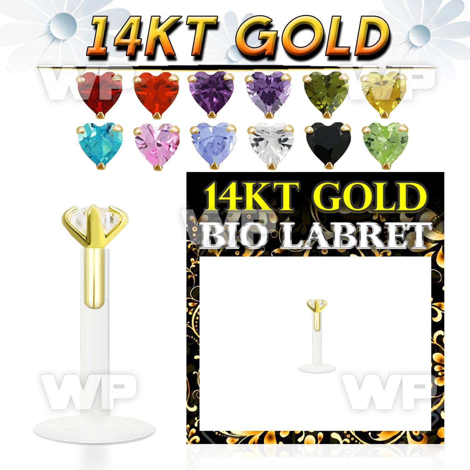 i48gxj bio flex labret 1 2mm push in solid 14k gold top 3mm hea lower lip piercing