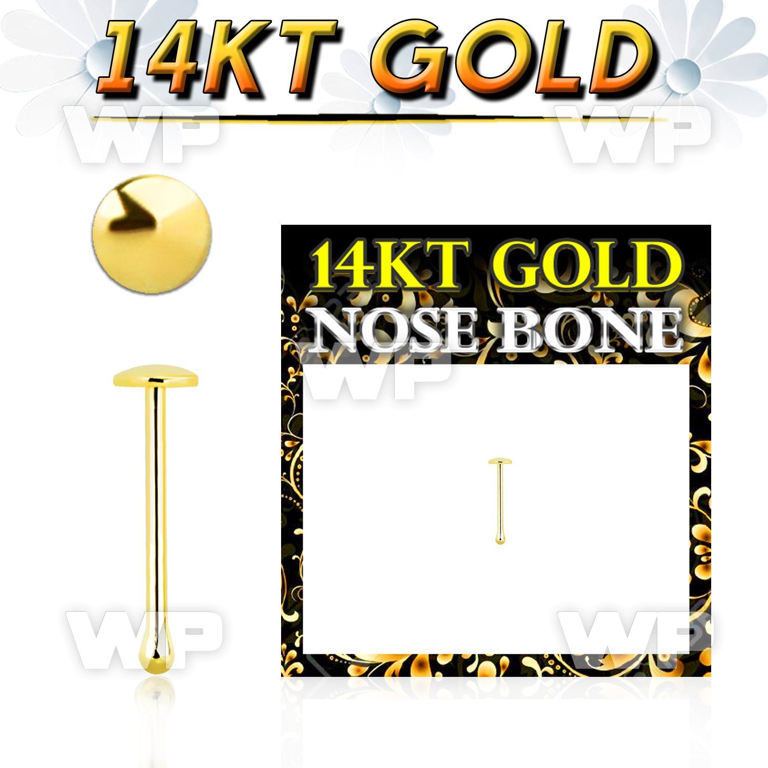 i4a1 14kt gold nose bone 2mm plain gold round top nose piercing