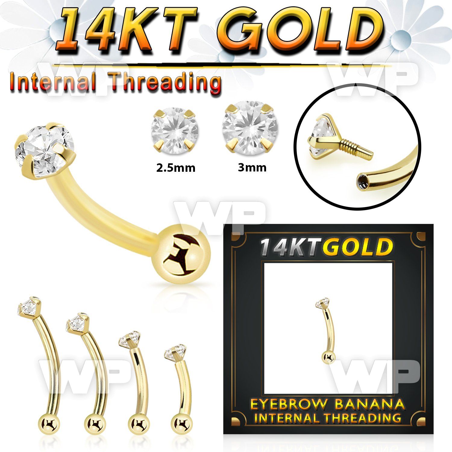 i4u4g8 14kt gold bananabell 16g cz ball internal