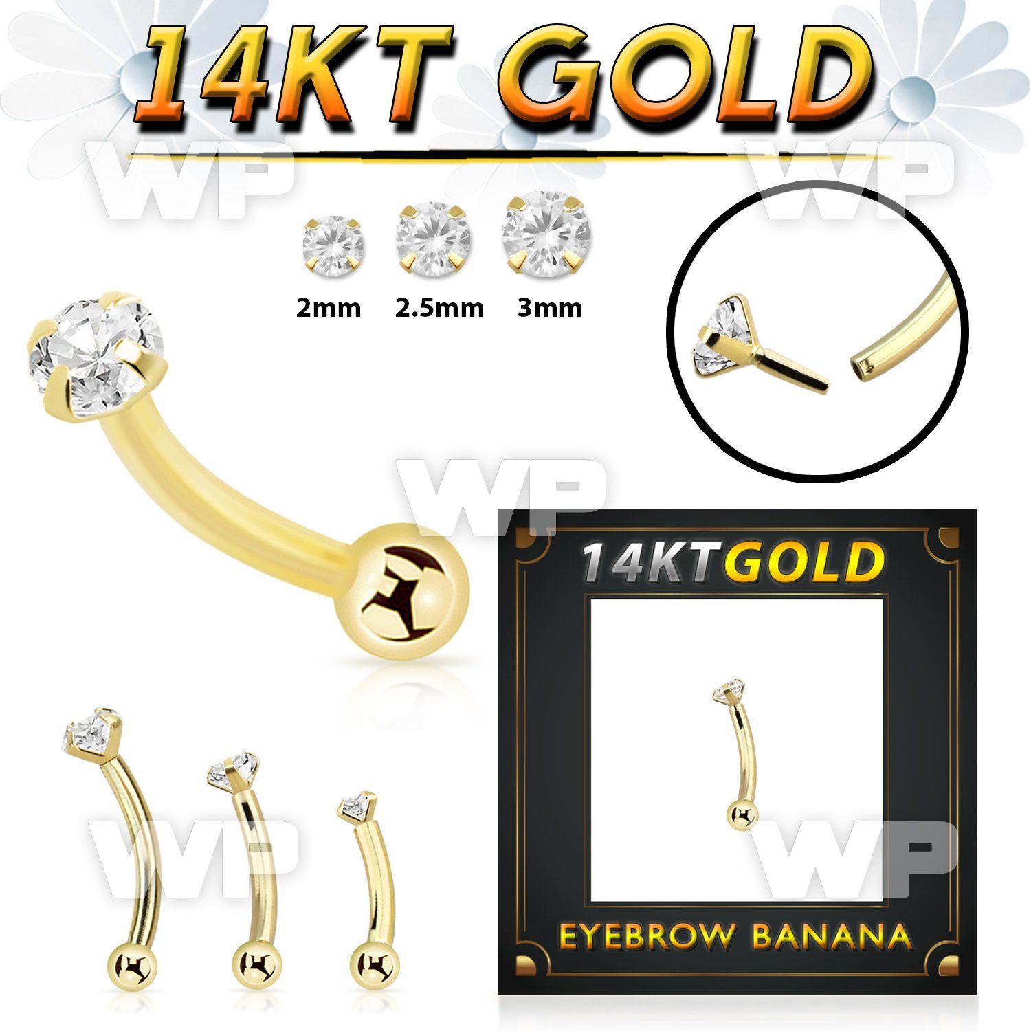 i4u4g 14kt gold threadless press fit bananabell 16g cz ball