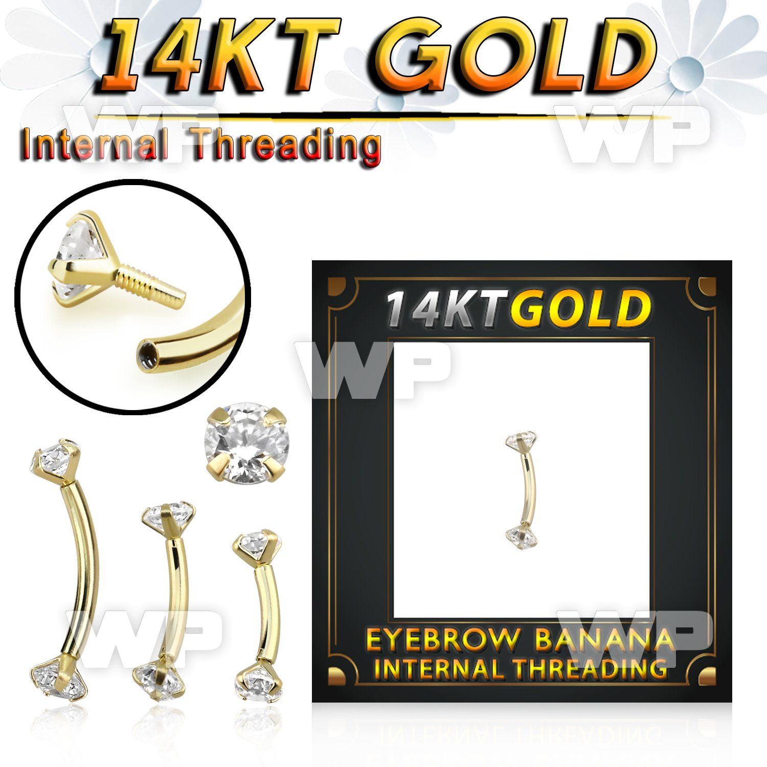 i4ug8 14kt gold brow bananabell cz internal