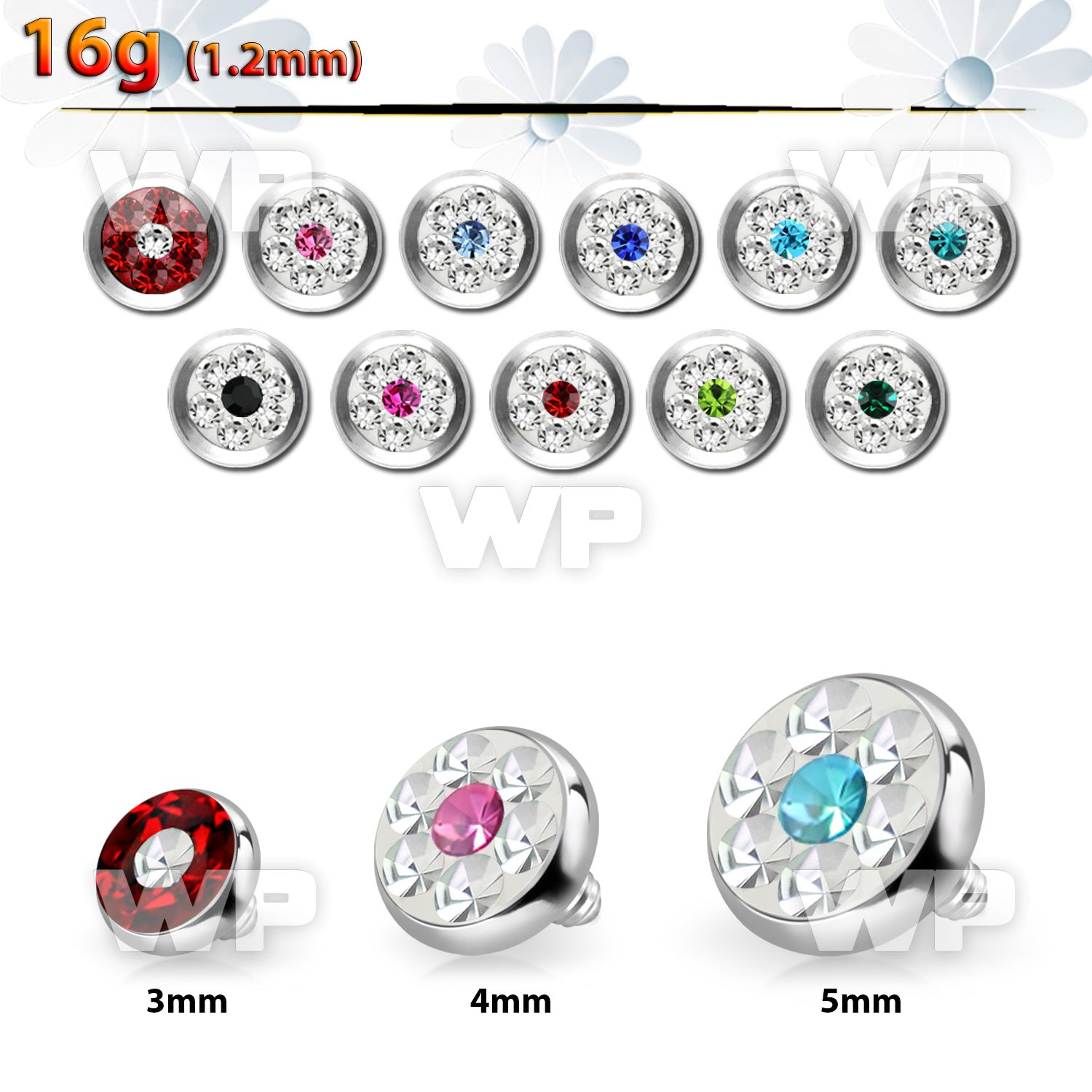 iafrb 5mm steel dermal anchor top w dot multi crystal