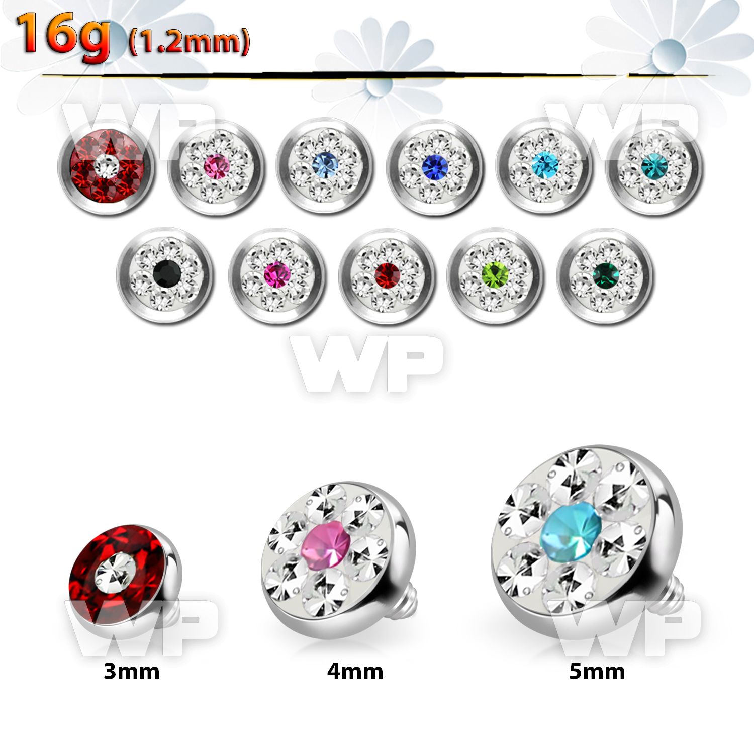 iafrb 5mm steel dermal anchor top w dot multi crystal
