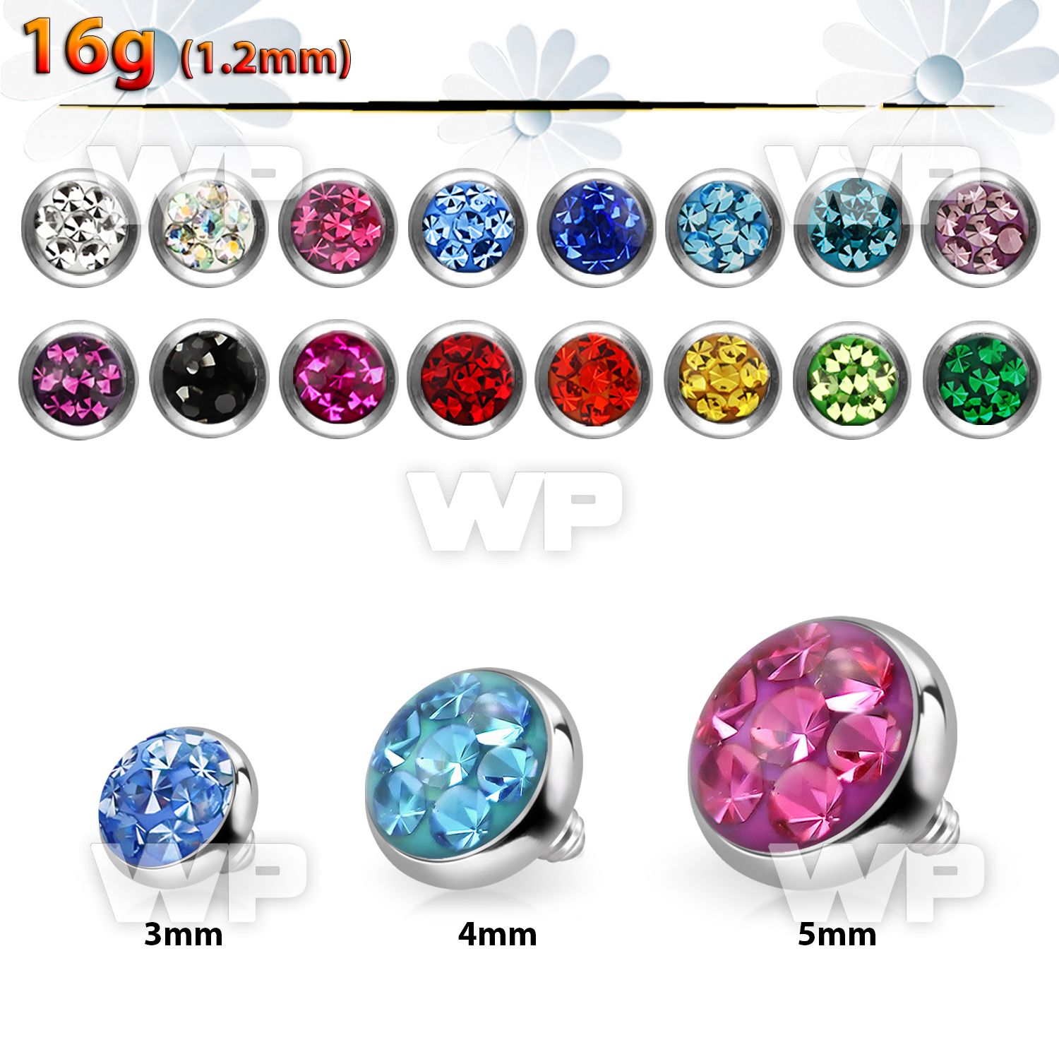 iafrc 5mm steel dermal anchor top w ferido glued multi crystal